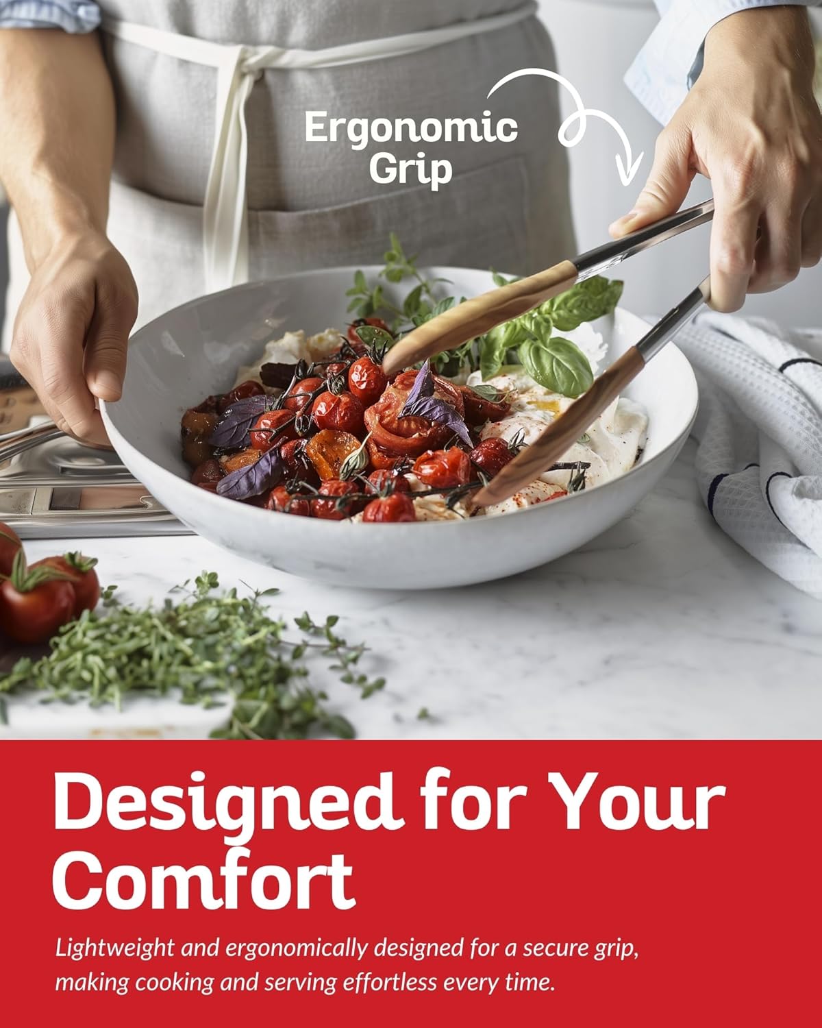 Boxiki Kitchen Tongs for Cooking with Wooden Tips - Wooden Tongs Ideal for BBQ, Salad, Toaster, Bread & Pickles - Made of Natural Olive Wood, Size 12 Inch