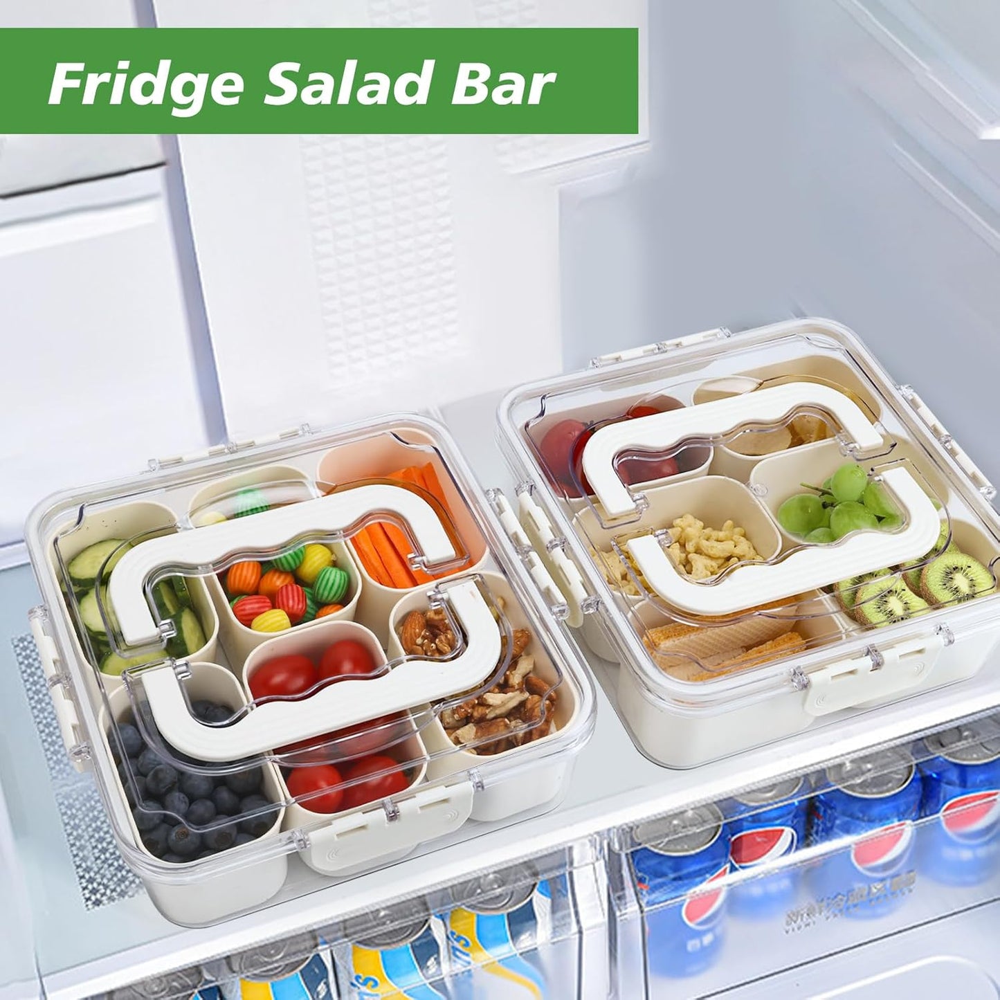 Divided Serving Tray with Lid and Handle, Portable Snack Box Container, 6 Compartments Veggie Fruit Snackle Tray,Charcuterie Platter Box Container for Party, Travel, Entertaining,Picnic, SMALL SIZE