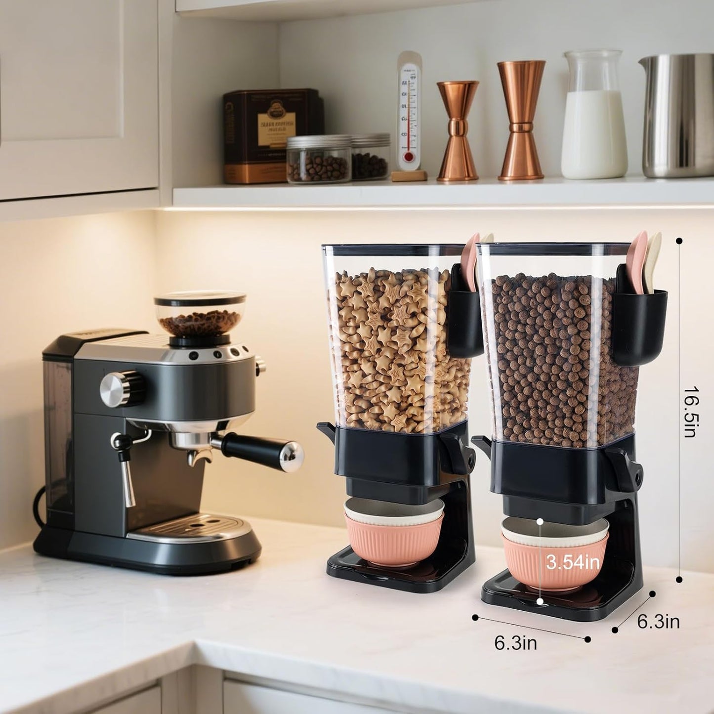 Cereal Dispenser Countertop Black 2 Pack with Bowls Spoons Cutlery Box,5.5 QT Dry Food Dispenser Snack Organizer Containers Storage for Pantry Kitchen Organization Oatmeal Nut Granola Candy