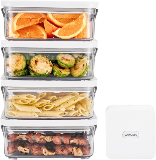 Premium Airtight Food Storage Container. Meal Prep 0.85qt 5pc/Set. 4pcs Container and Vacuum Sealer. Patented Double Silicone Lining, 100% Leak Proof, BPA-FREE