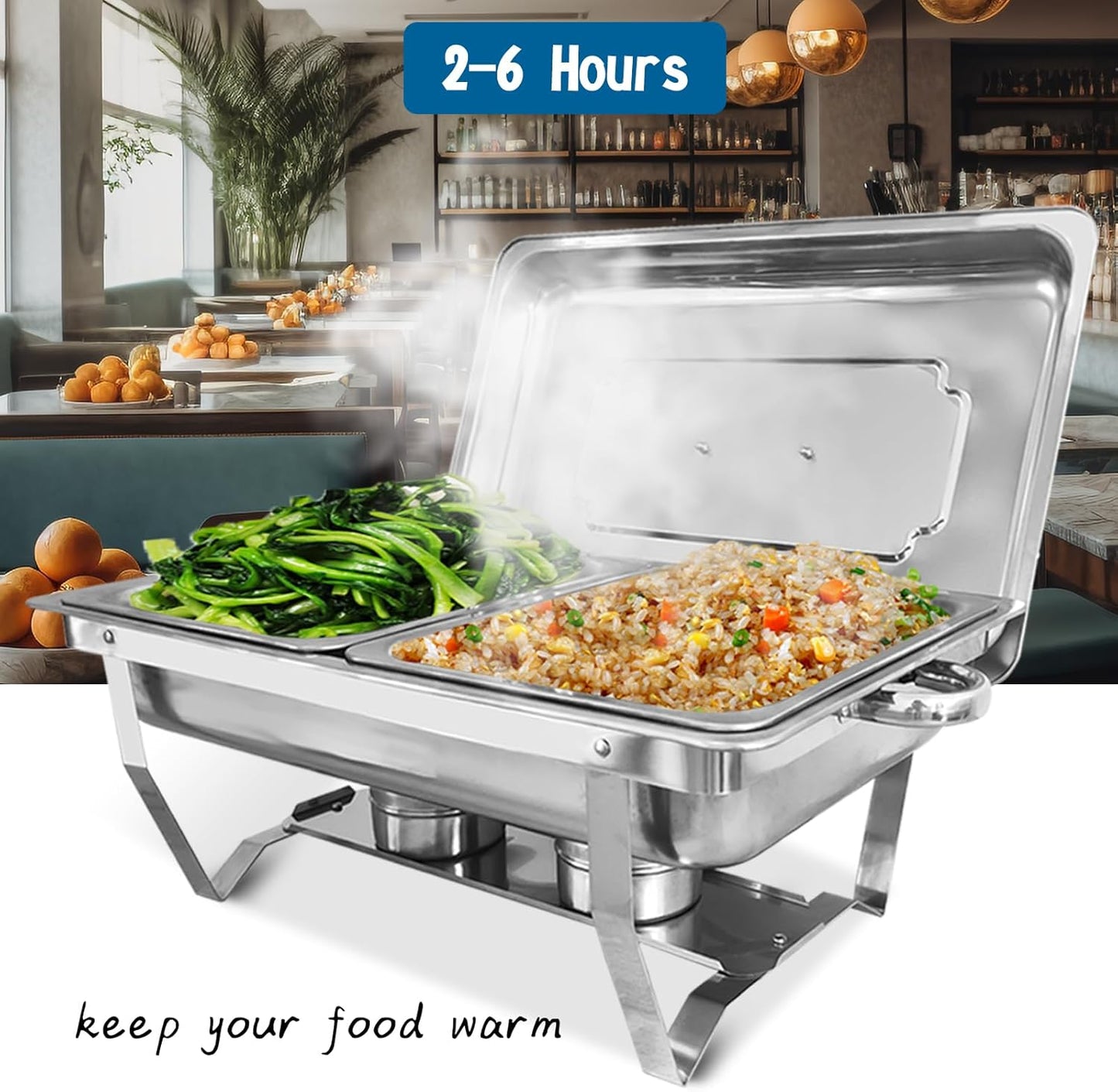 Chafing Dish for Buffet, 2 Pack Stainless Steel Chafing Servers Food Warmer Set with 8QT Half Size Food Pan for Kitchen Party Banquet Dining