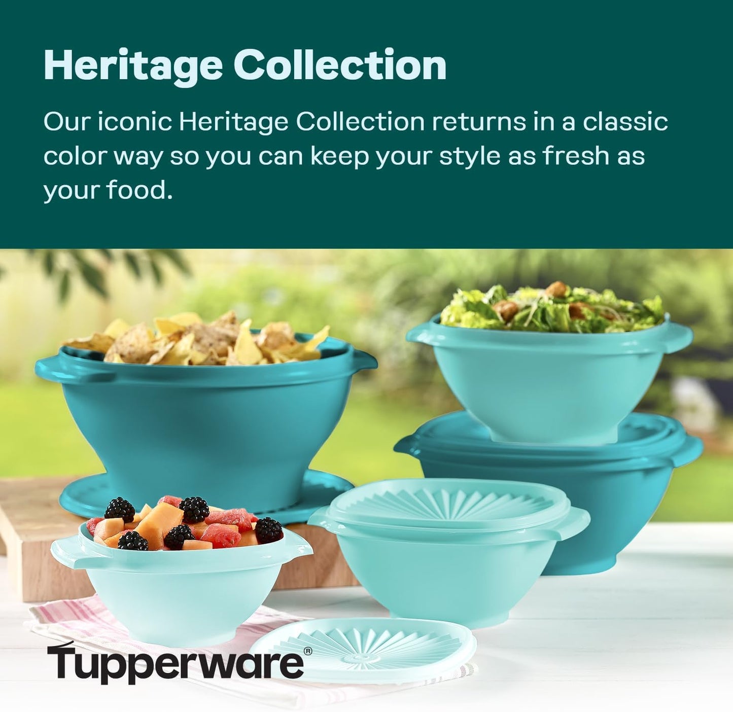 Tupperware Heritage Collection, New 10 Piece Food Storage Container Set in Vintage Green, Dishwasher Safe and BPA Free (5 Bowls, 5 Lids)