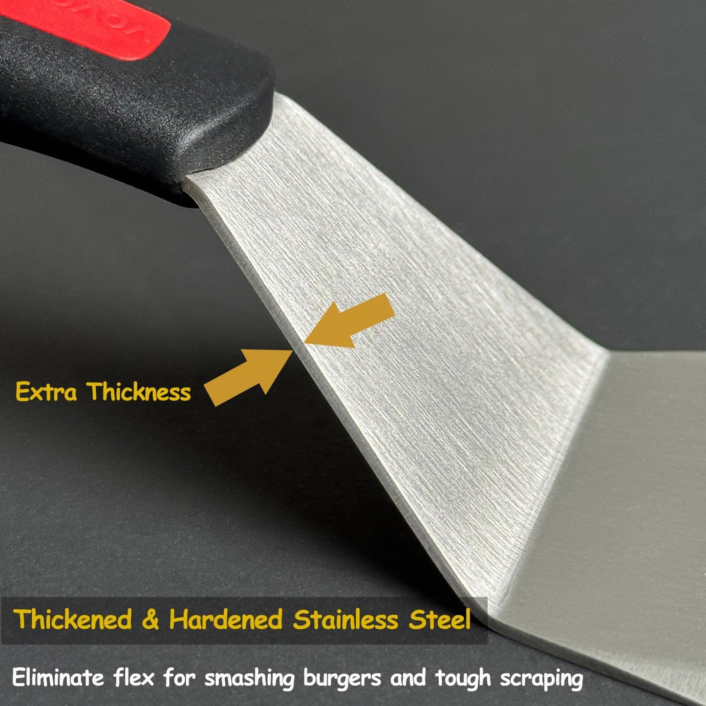 Professional Metal Spatula for Cast Iron Skillets and Flat Top Grills, Full Tang Silicone Handle,Thickened Stainless Steel Blade, Smash Burger Spatula Turner for Flipper, Cooking, BBQ, 5 x 2.75 Inch