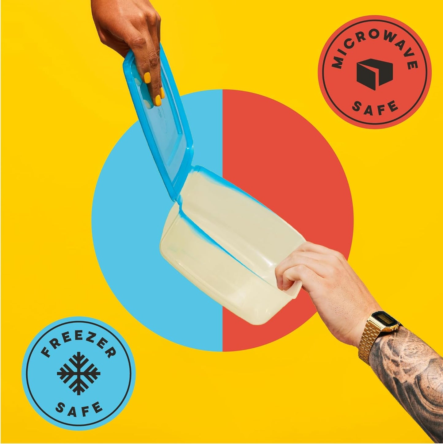 Premium Attached Food Storage Containers, Permanently Attached Plastic Lid, Never Lose & Space Saving Organization (7 Pack)