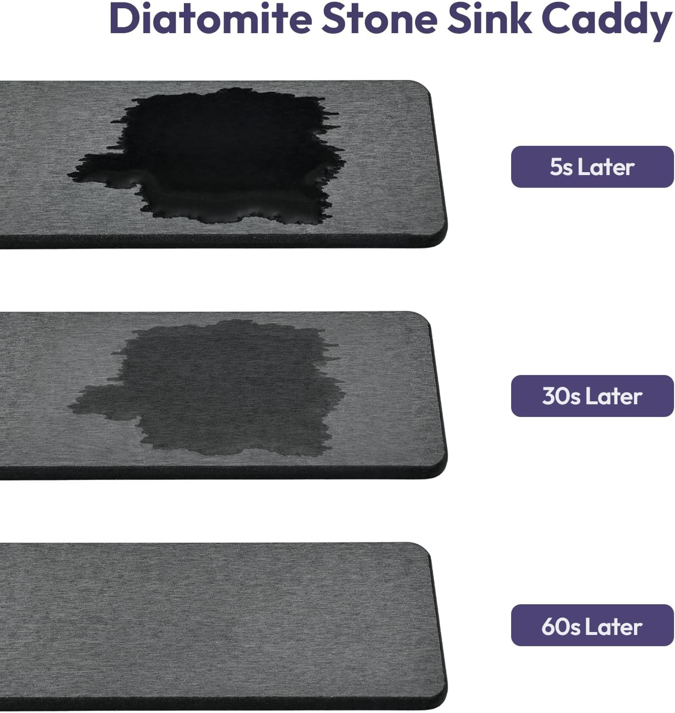 SWTYMIKI Kitchen Sink Caddy Organizer, Quick Dry Smiley Face Sponge Holder with Instant Drying Stone, Large Rustproof Sink Organizer for Kitchen Countertop Organization, Black