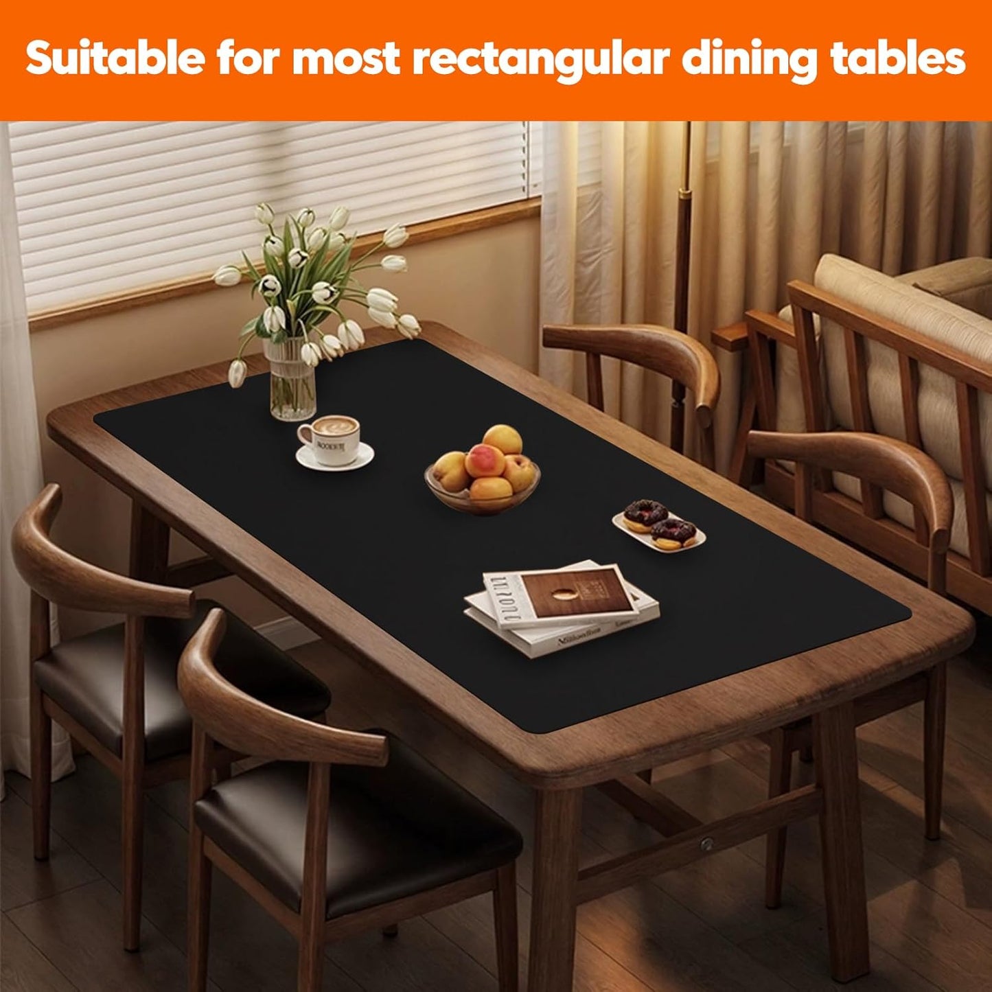 Extra Large Silicone Mats for Kitchen Counter, Dining Table Top Protector, Workbench Countertop Protector, Skin-Friendly Surface Heat Resistant Mat, Freely Cuttable(Black, 24" x 80" x 1.6mm)