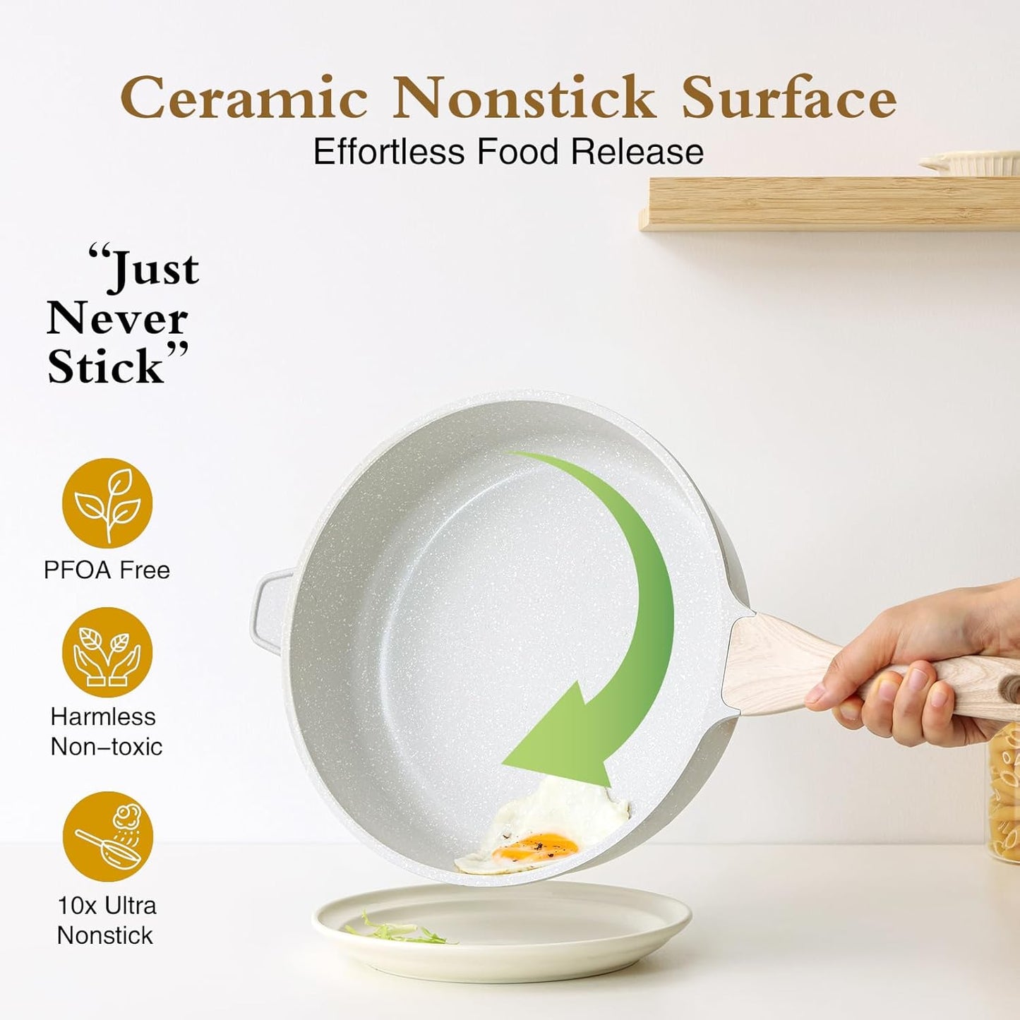 Nonstick Ceramic Deep Frying Pan, 12 Inch Non Toxic Large Skillet with Lid, 5 Qt Healthy Jumbo Cooker, Saute Pan for Cooking, Induction Cookware, PFOA & PFAS Free