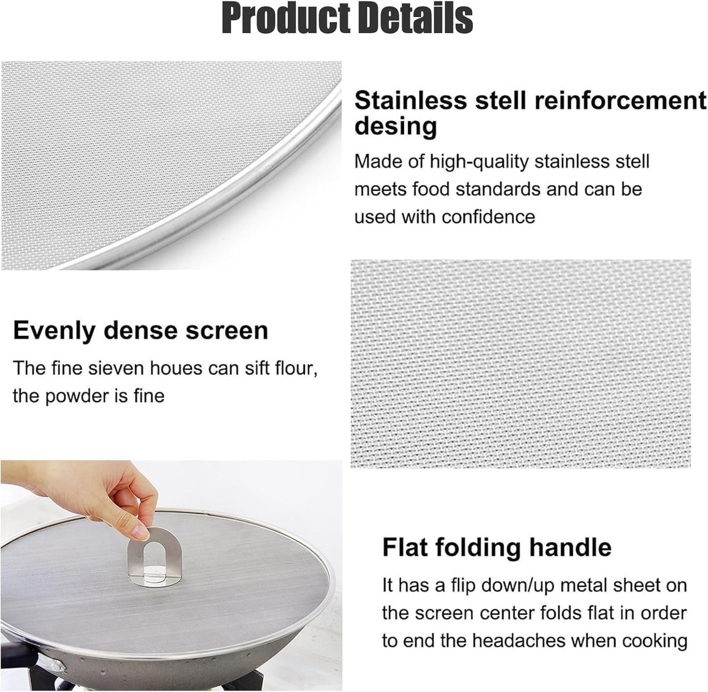 Homestia Kitchen Splatter Screen for Cooking - 10'' 11.5'' 13'' Stainless Steel Grease Splatter Guard for Frying Pan, Ultra Fine Mesh Lids with Fold Flat Knob Set for Prevent Oil Splatter (3 Pack)