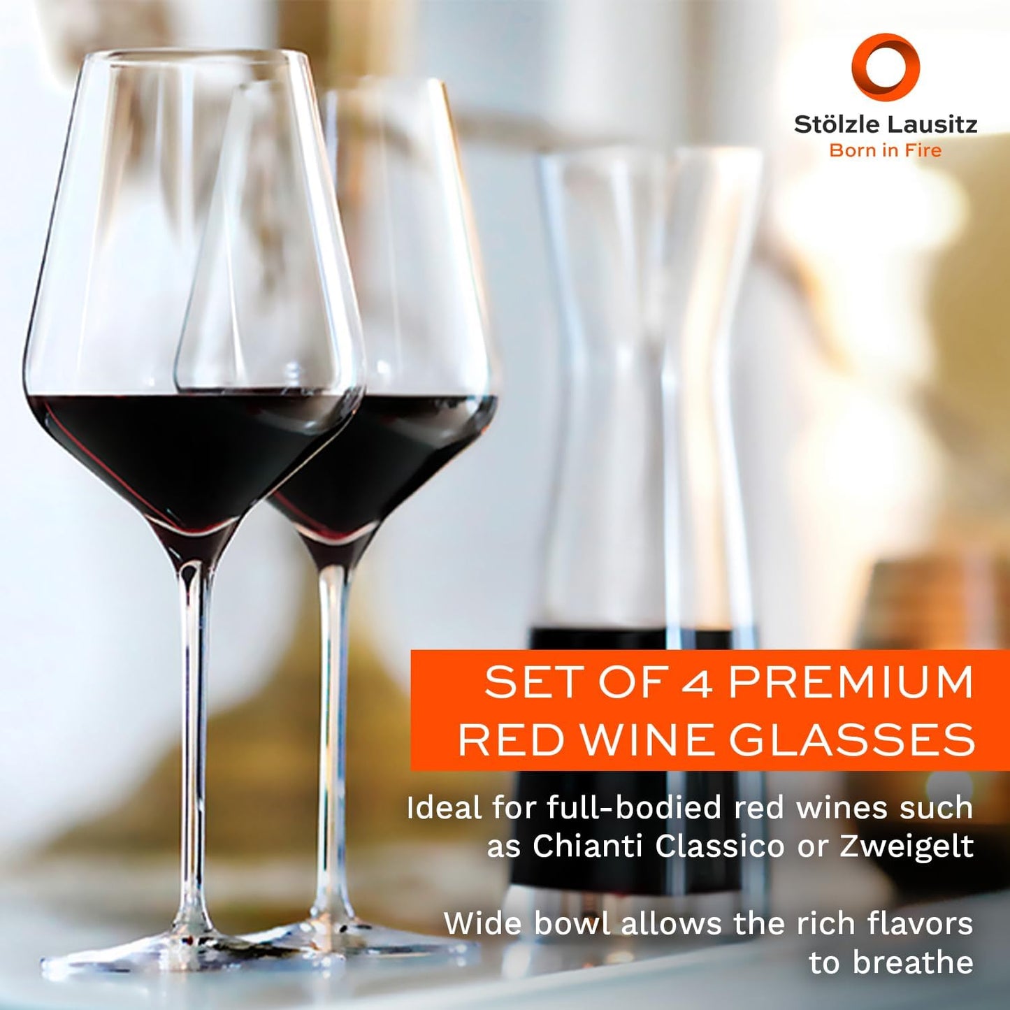 Stölzle Lausitz Red Wine Glasses 4 Set (QUATROPHIL). Dishwasher Safe Red Wine Glasses (20 fl oz). Durable Crystal Glasses - Genuine Stölzle Wine Glass