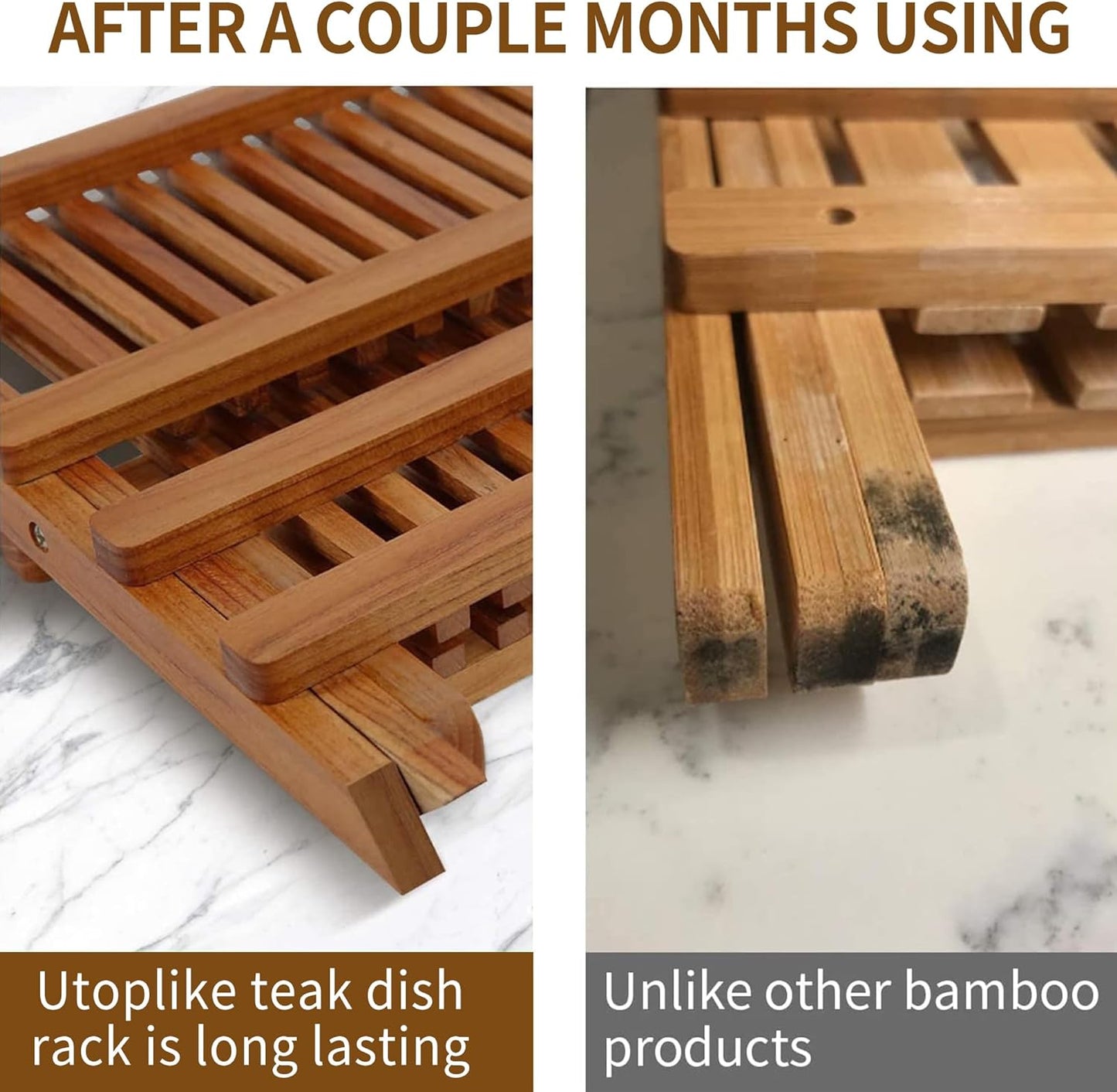 Utoplike Teak Dish Drainer Rack Collapsible 2 Tier Dish Rack Dish Drying Rack Foldable Plate Organizer Holder for Kitchen Compact