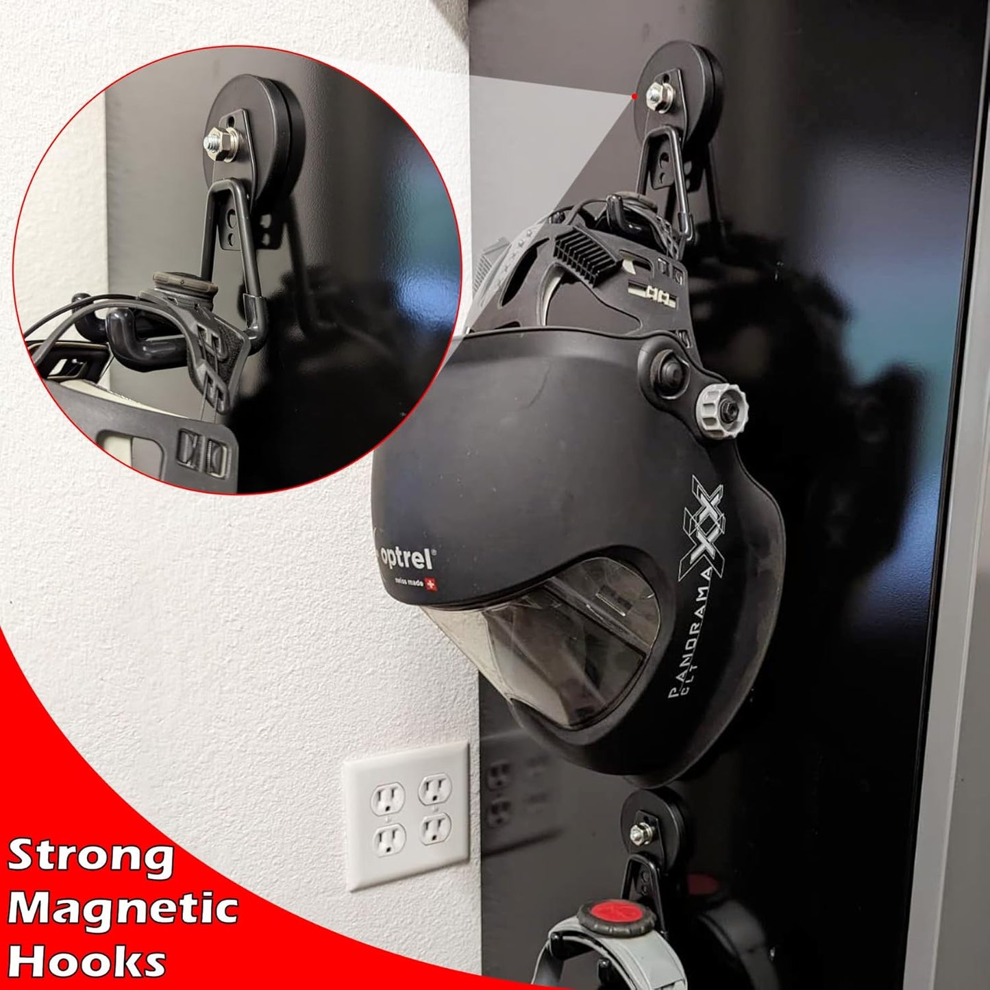 MUTUACTOR Powerful Magnetic Hooks,Non-Slip Heavy Duty Magnetic Hooks for Hanging,Magnetic Mount Strong Metal Storage Hooks for Organize Garage Tools Power Drill Driver Tool Chest Locker(4Pack,Black)