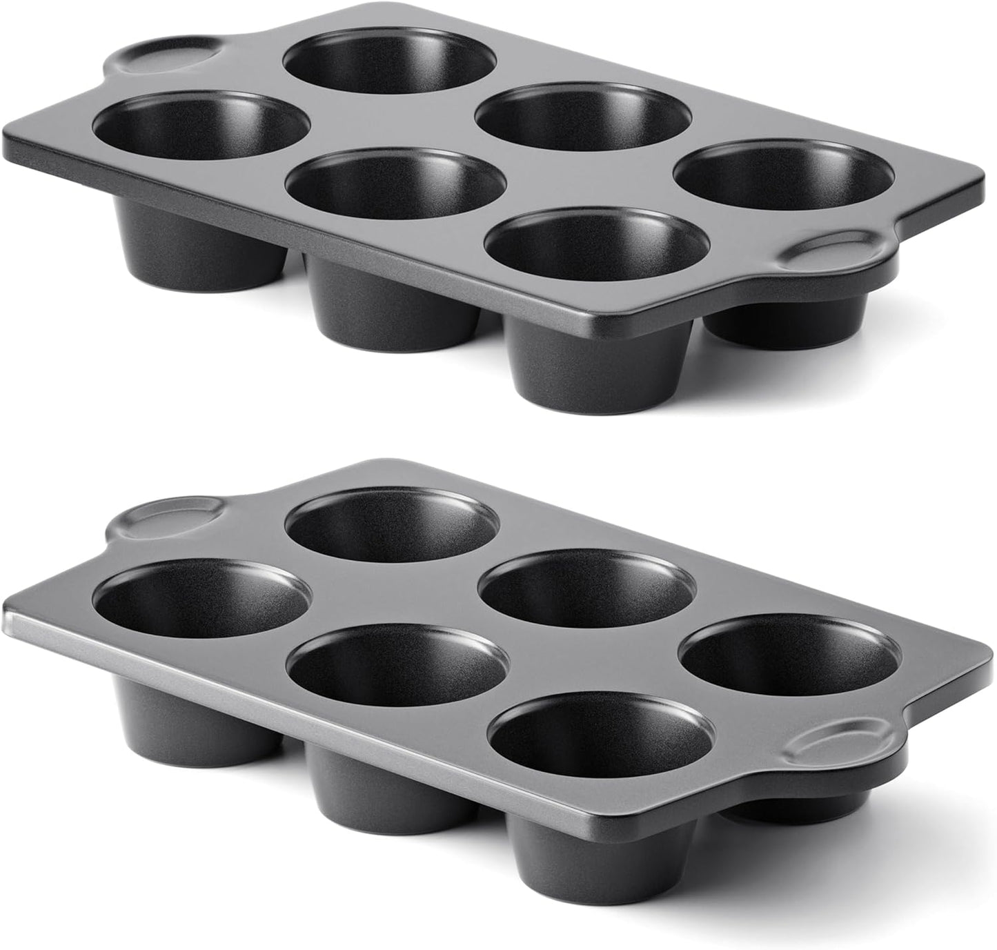 HONGBAKE Nonstick Jumbo Muffin Pan, 2 Pack Large Cupcake Tin for Baking, Cup Cake Tray, 3.5dia, 6 Cup, Premium, Extra Thick, Dishwasher Safe