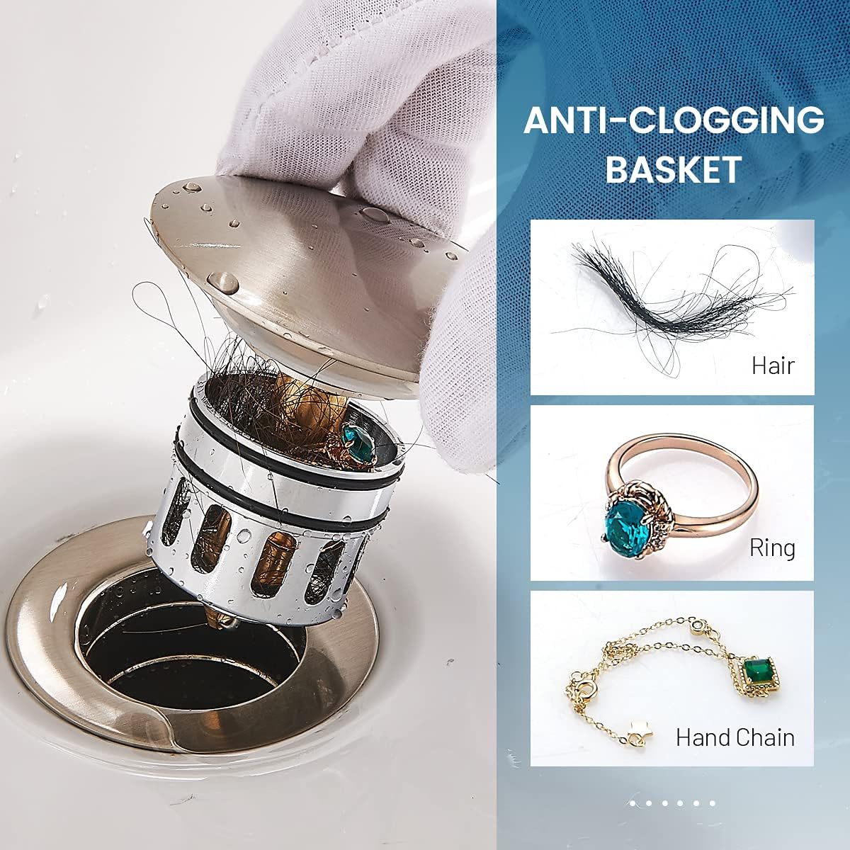 Bathroom Sink Drain, Vessel Sink Pop Up Drain,Built-in Anti-Clogging Strainer, Sink Drain Assembly Without Overflow Brushed Nickel,(1-1/2" to 1-3/4") RWF082B