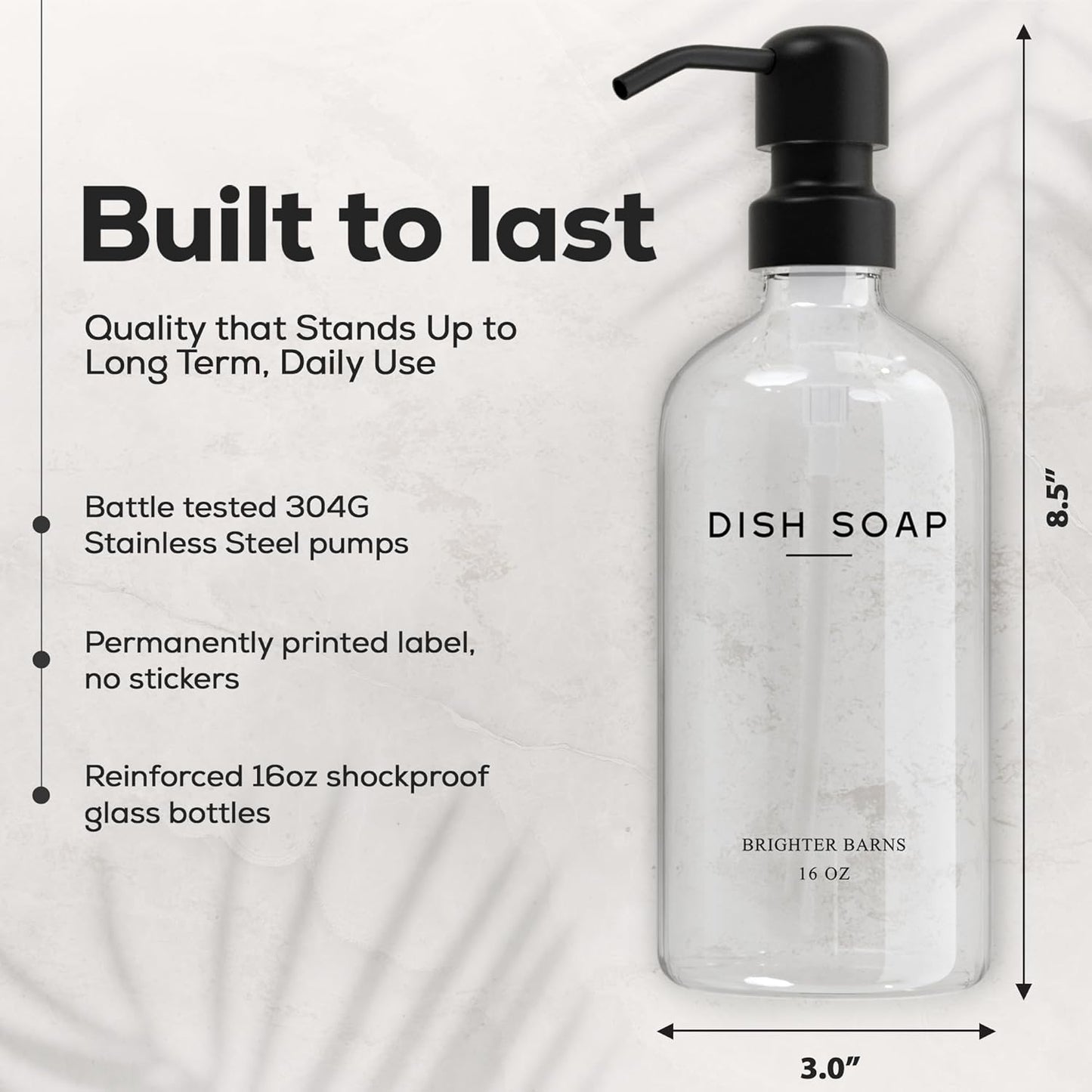 Clear Glass Hand and Dish Soap Dispenser Set by Brighter Barns - Kitchen Soap Dispenser Set & Pump - Glass Bottles for Kitchen Sink - Neutral Home Decor, Modern Farmhouse Bathroom Accessories (Clear)