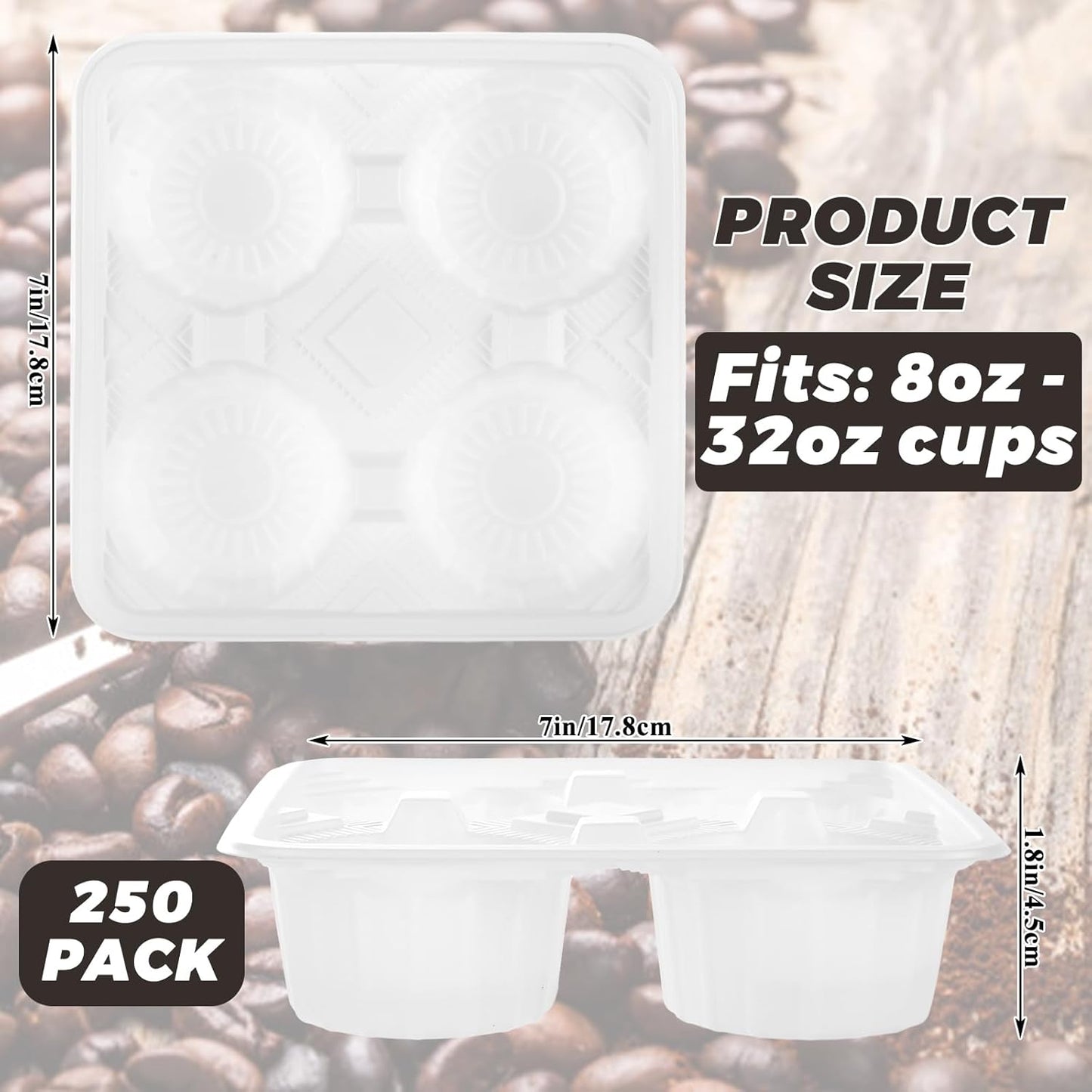 STARVAST 250PCS 4 Cup Disposable Drink Carrier Trays, PP Cup Holder for 8-32 oz Cup, Durable Drink Carrier for Hot or Cold Drinks, Uber Eats - to Go Coffee Cup Holder for Food Delivery Service,White