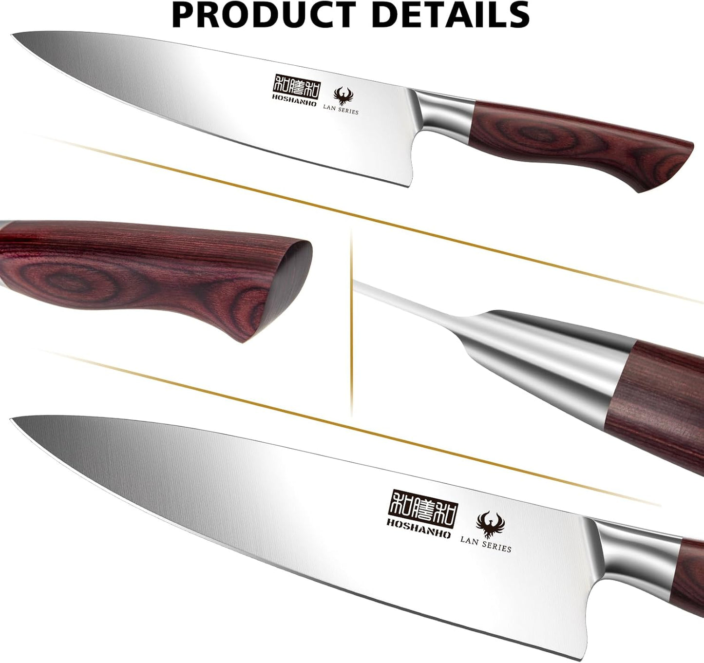 HOSHANHO Kitchen Knife Set with Block 18-Piece, Super Sharp High Carbon Stainless Steel Chef Knife Set, Professional Cutlery Knife Set with Sharpener