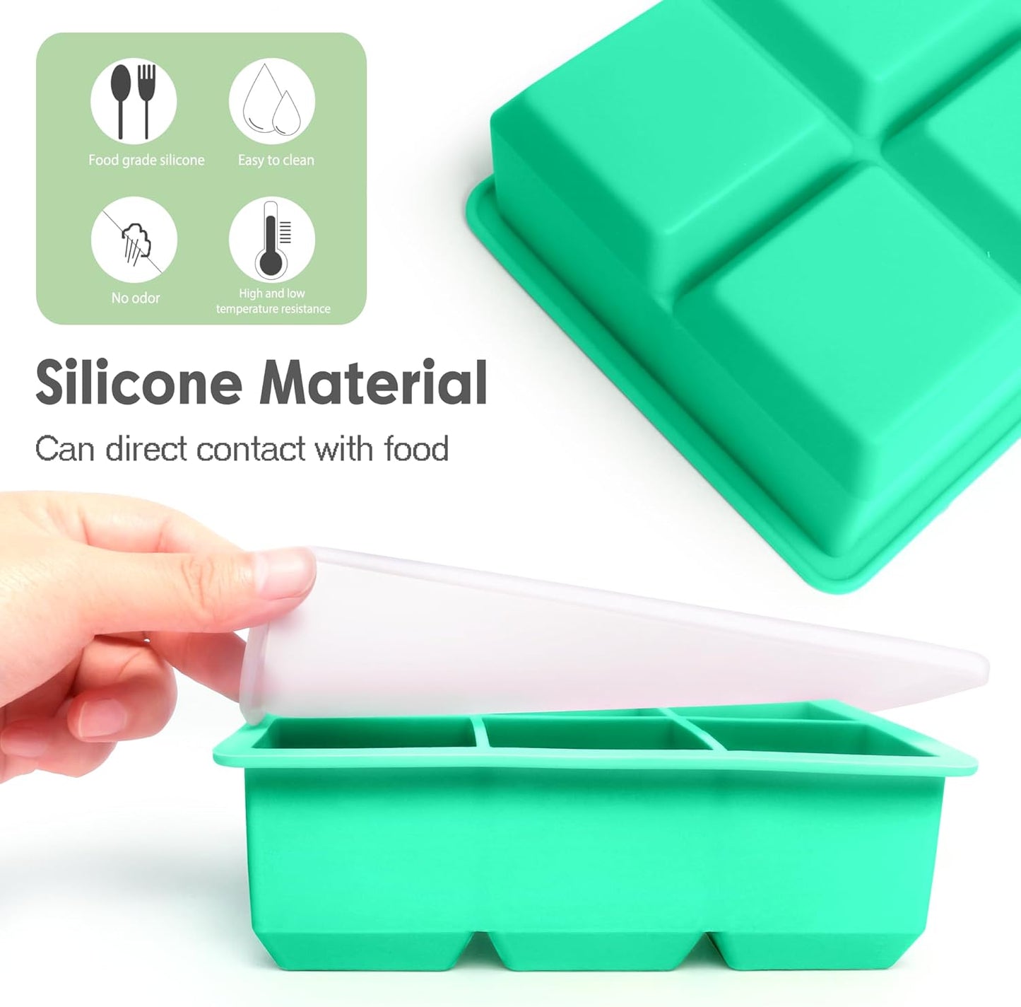 Silicone Ice Cube Trays 3 Pack - Large Size Silicone Ice Cube Molds with Leak Proof Removable Lid Square Ice Cube Tray And BPA Free for Cocktail,Whiskey, Stackable Flexible Ice