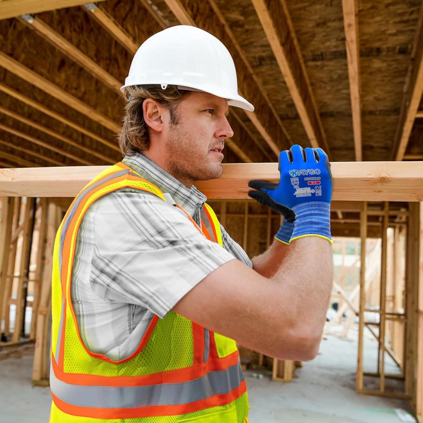 Safety Work Gloves MicroFoam Nitrile Coated-12 Pairs,KAYGO KG18NB,Seamless Knit Nylon Glove with Black Micro-Foam Nitrile Grip,Ideal for General Purpose,Automotive,Home Improvement Blue