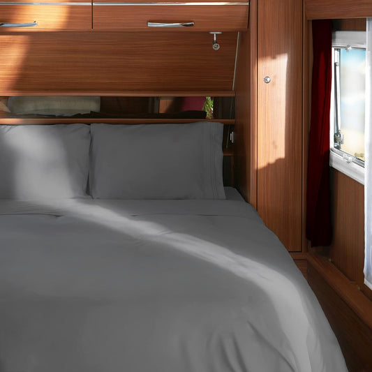 Mellanni RV Short Queen Sheets - 4 PC Iconic Collection Bedding - Hotel Luxury, Extra Soft, Cooling Bed Sheets - Deep Pocket up to 10 inch (RV/Short Queen, Gray)