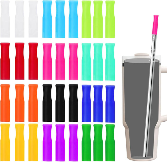 36PCS 12 Colors Food-Grade Metal Straws Reusable Silicone Tips,Only Fit Diameter 0.32In- 8mm Stainless Steel Straws, BPA Free, Eco-Friendly