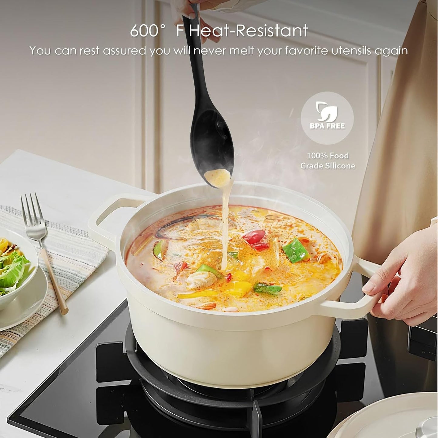 Silicone Spatula Set - Heat Resistant & Food Grade - 4 Piece Nonstick Rubber Spatulas for Baking and Cooking, Dishwasher Safe Kitchen Utensils (Black)