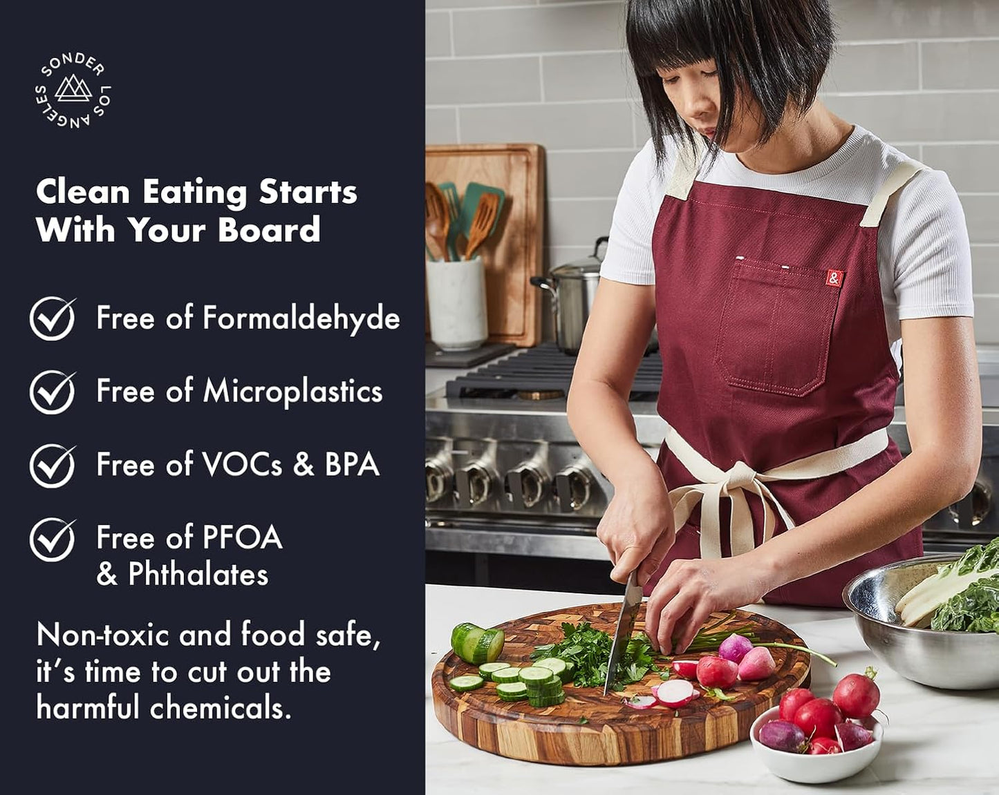 Sonder LA, End Grain Teak Wood Cutting Board 15" Round 1.5" Thick with Juice Groove and Built-in Handles, Charcuterie Serving Board (Gift Box Included)