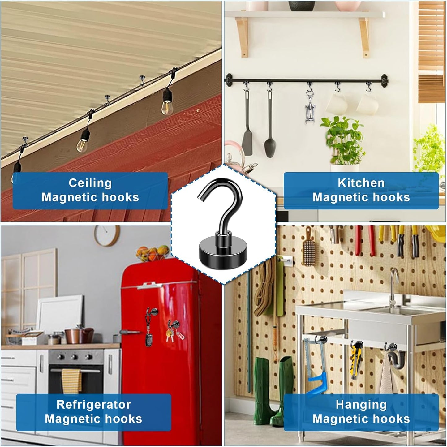 LOVIMAG Magnetic Hooks, 12 Pack 30lbs+ Magnet Hook 2025 Cruise Cabin Ship Essentials Heavy Duty Strong Magnets Refrigerator Fridge Hanging for Classroom Beach Vacation Kitchen Grills Home (Black)