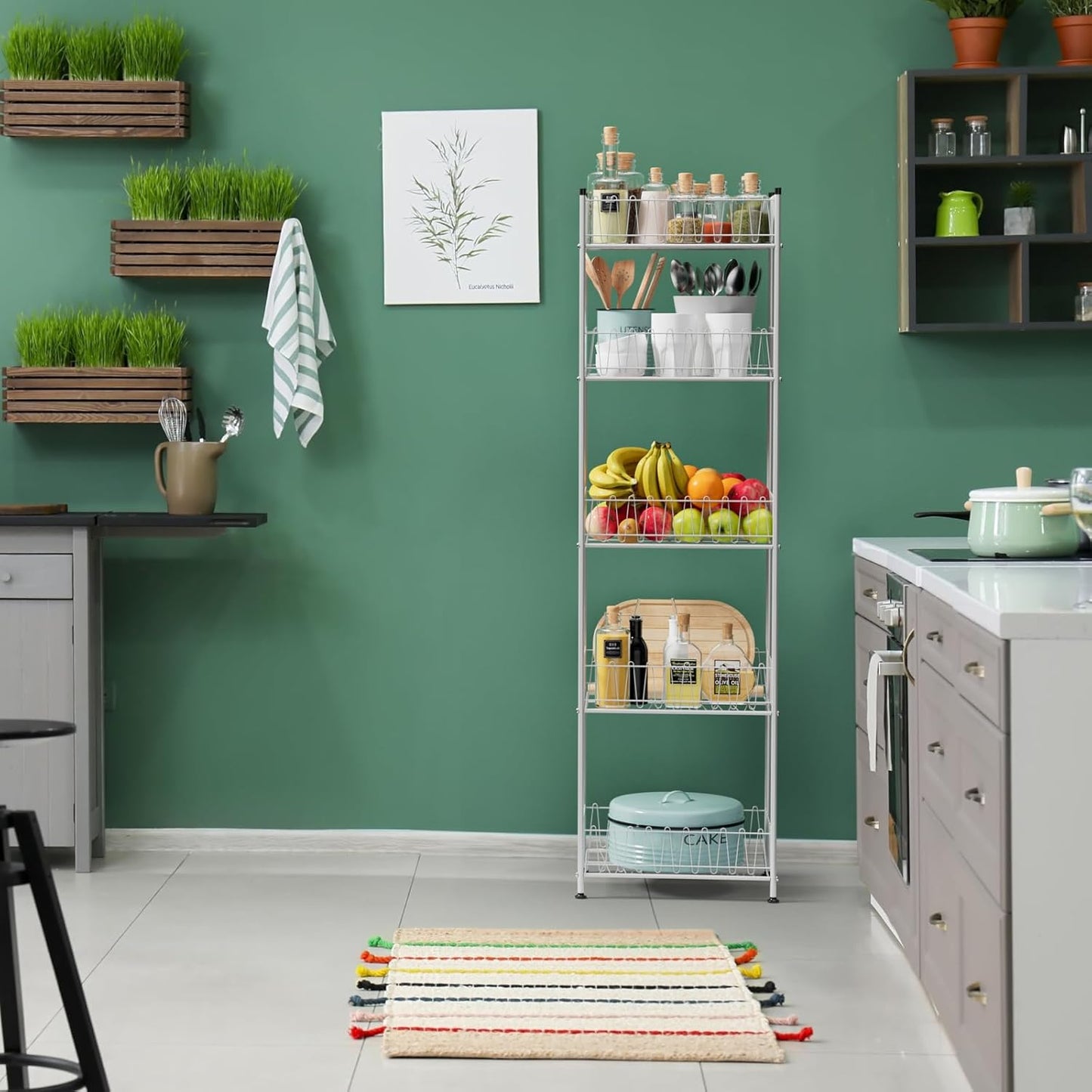 Water Bottle Storage Organizer 5 Tier Metal Water Bottle Holder Shelf Drink Beverage Soda Can Organizer Rack Bottled Water Stand for Floor Classroom Kitchen Food Storage, Silver