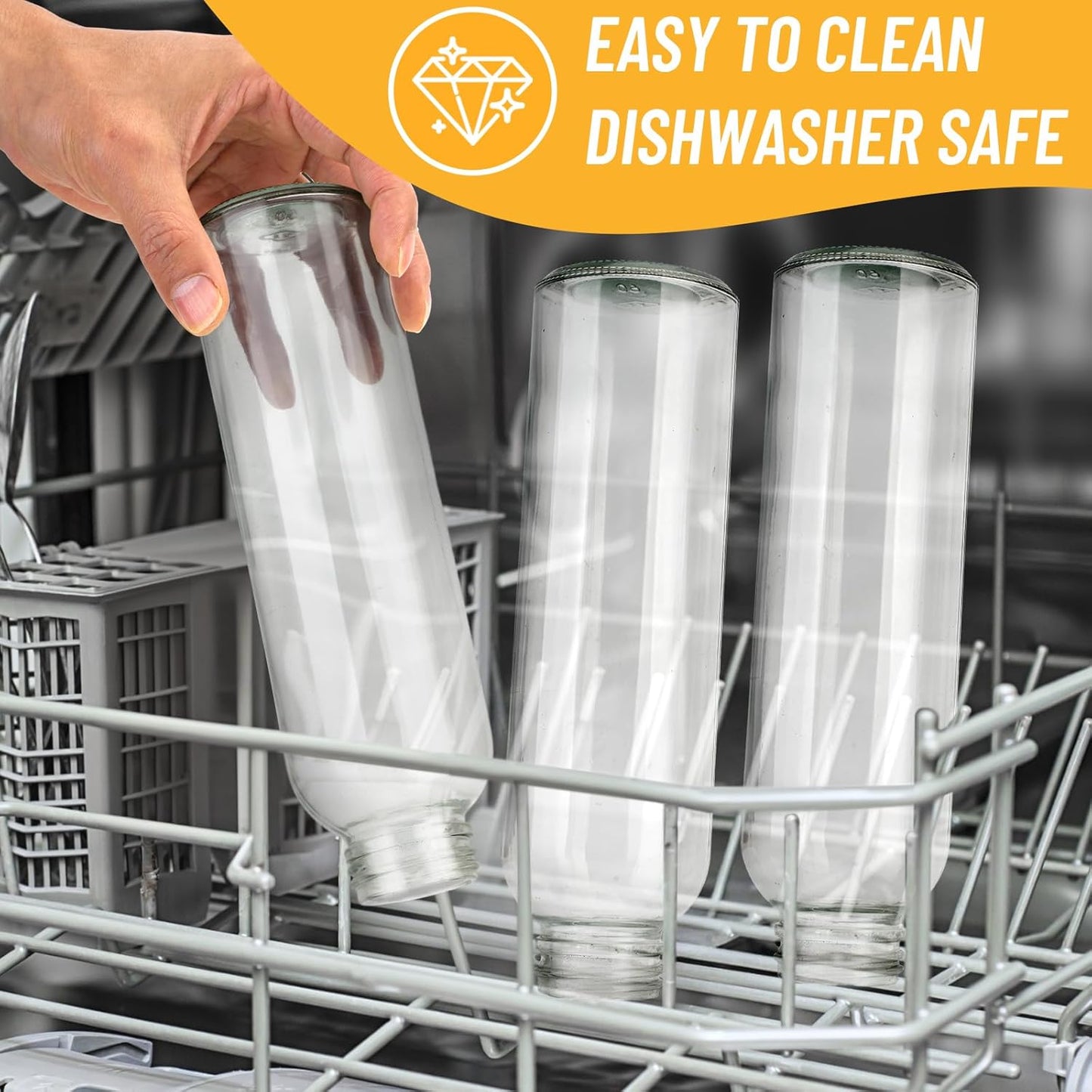 Sursip 24oz Glass Water Bottle Set of 10, Leak Proof Clear glass juice bottle for juicing, Reusable Drinking Bottles with Stainless Steel Lid, Beverage Storage Containers for Refrigerator-BPA Free