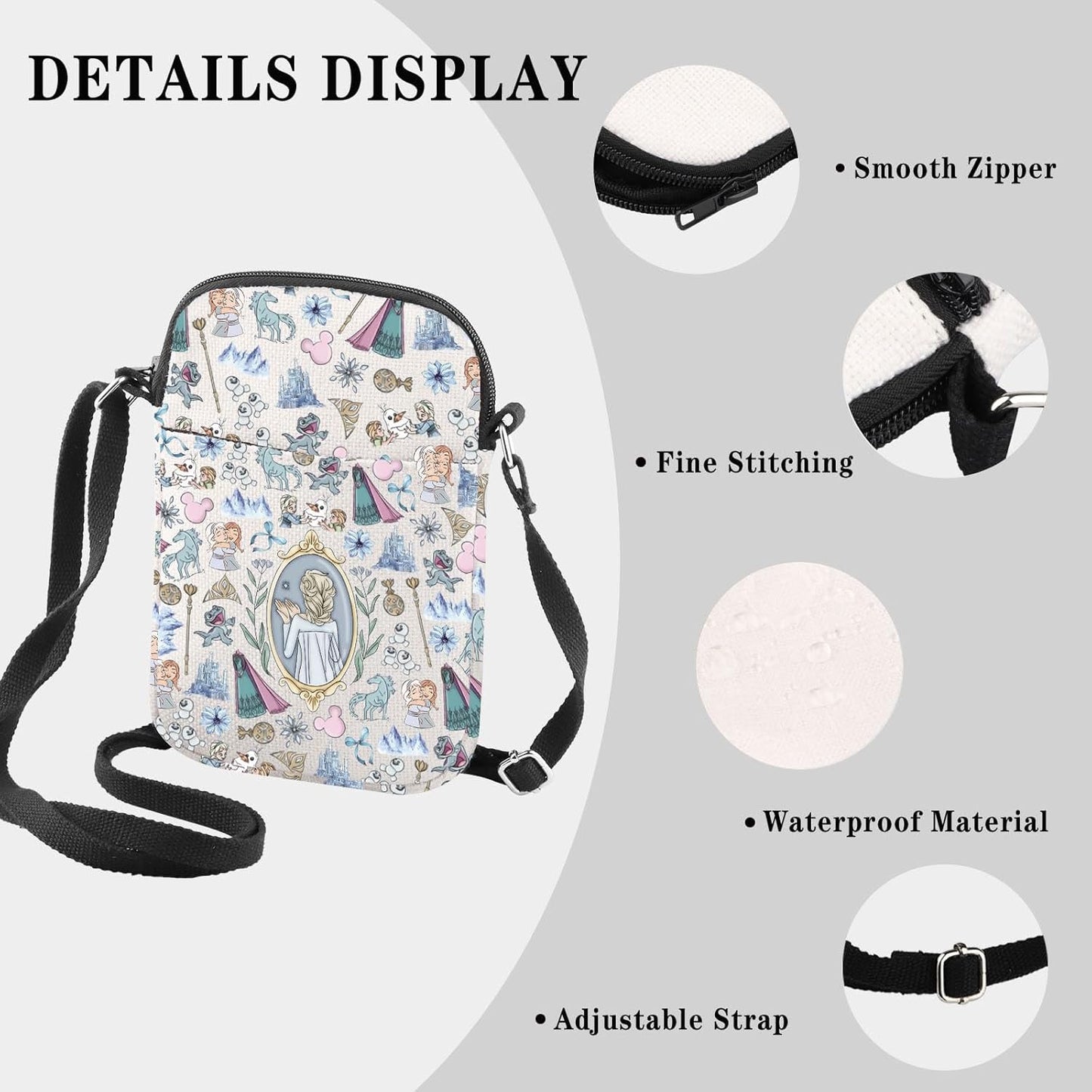 GJTIM Elsa Princess Gift Elsa Merchandise Princess Elsa & Anna Fan Gift Princess Cartoon Character Gift Crossbody Bag