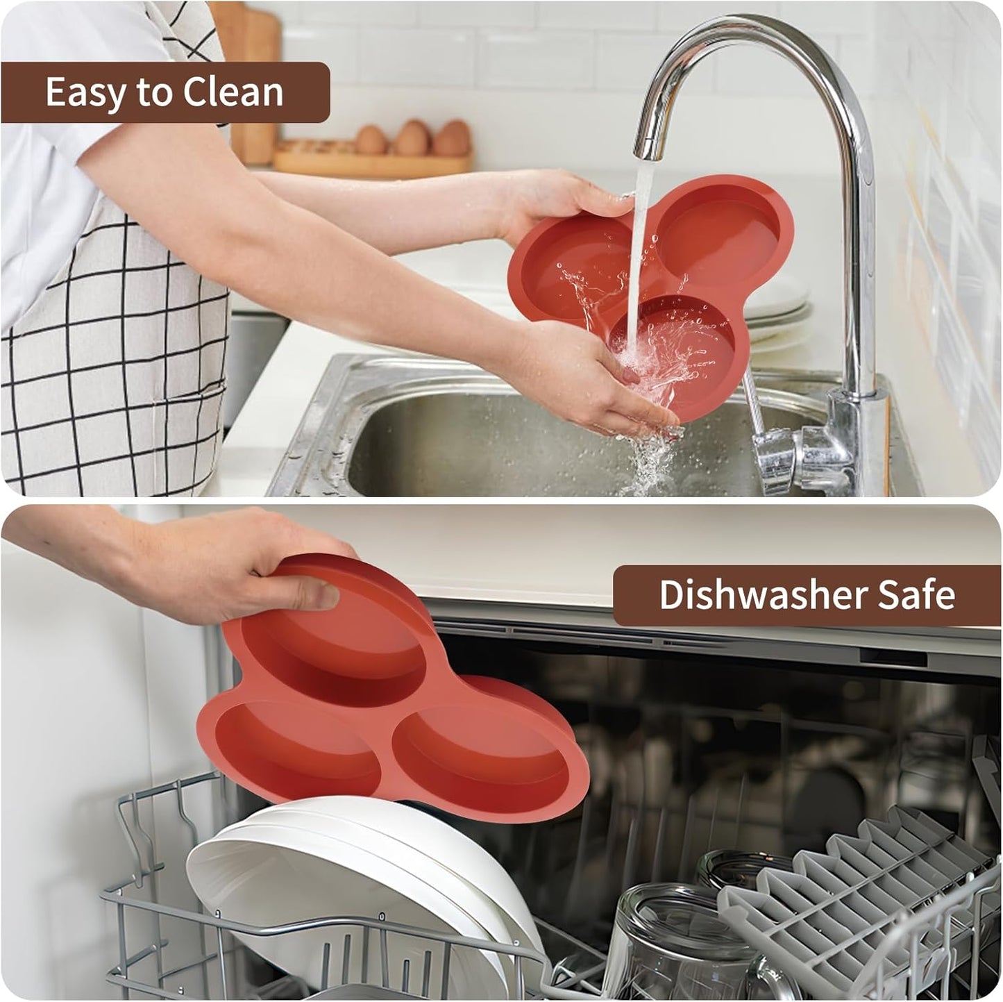 JOERSH 2-PK Air Fryer Egg Mold, 4 Inches Round Egg Bites Silicone Molds, Air Fryer Baking Pan Non-Stick for Breakfast Sandwiches, Hamburger Buns, Pancake, Jumbo Muffin Tops