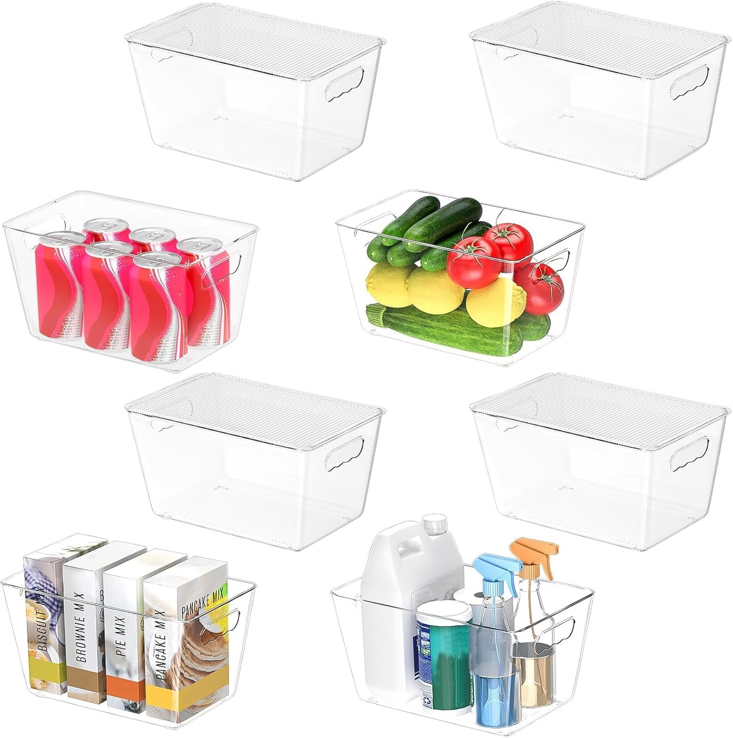 BALEINE Clear Stackable Storage Bins with Lids, Plastic Containers with Handle for Pantry Organizers and Storage, Plastic Bins for Fridge, Kitchen, Bathroom, Cabinet (10x6x5, 8PK)