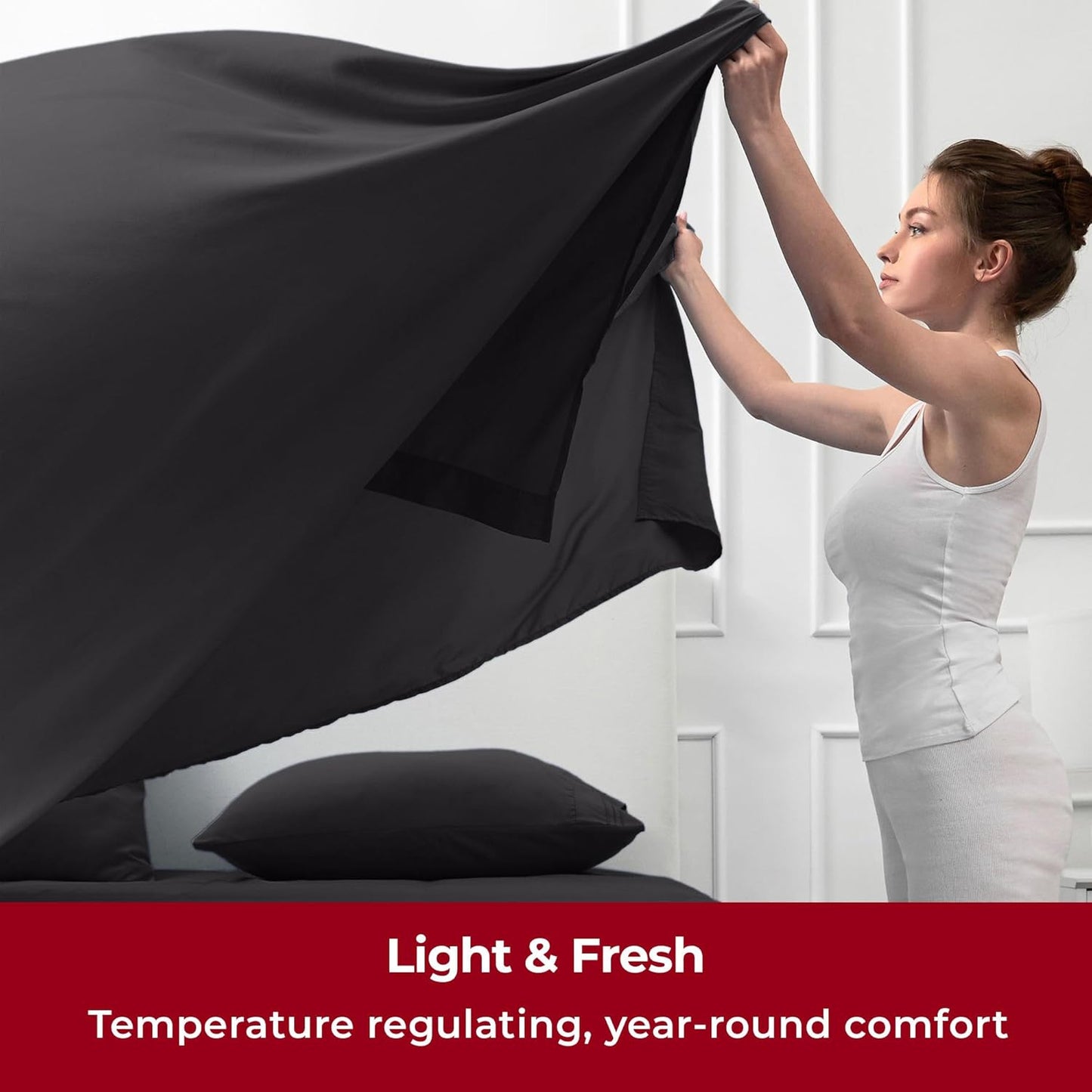 Mellanni Twin Sheets Set - 3 PC Iconic Collection Bedding - Hotel Luxury, Extra Soft, Cooling Bed Sheets - Wrinkle, Fade, Stain Resistant (Twin, Black)