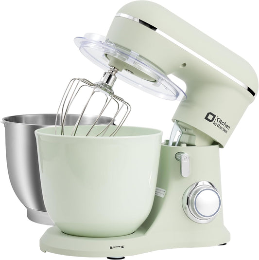 Kitchen in the box Stand Mixer, 4.5QT+5QT Two bowls Electric Food Mixer, 10 Speeds 3-IN-1 Kitchen Mixer for Daily Use with Egg Whisk,Dough Hook,Flat Beater (Pastel Green, 5QT)