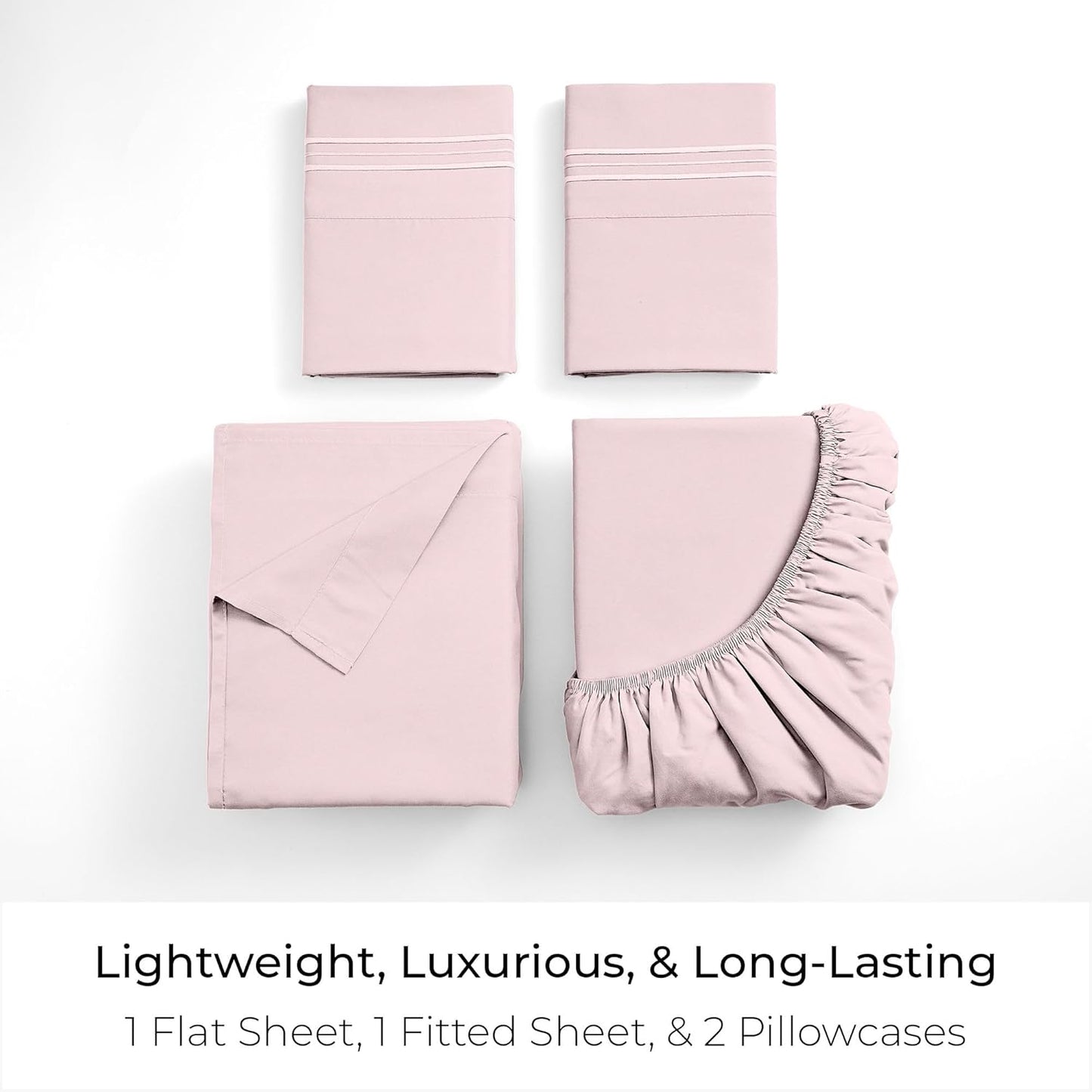 Mellanni Full Sheets Set - 4 PC Iconic Collection Bedding - Hotel Luxury, Extra Soft, Cooling Bed Sheets - Wrinkle, Fade, Stain Resistant (Full, Blush Pink)