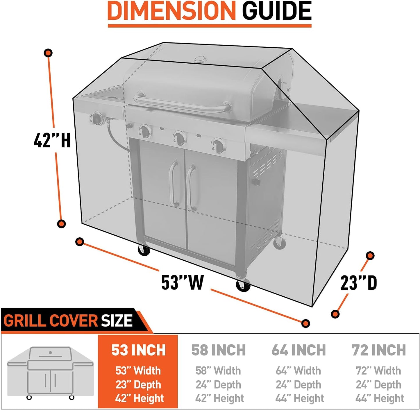 BBQ Grill Cover 53 Inch, Heavy Duty Waterproof Outdoor Gas Grill Cover, Fade Resistant Durable and Convenient Compatible with Charbroil Weber Spirit Nexgrill Napoleon