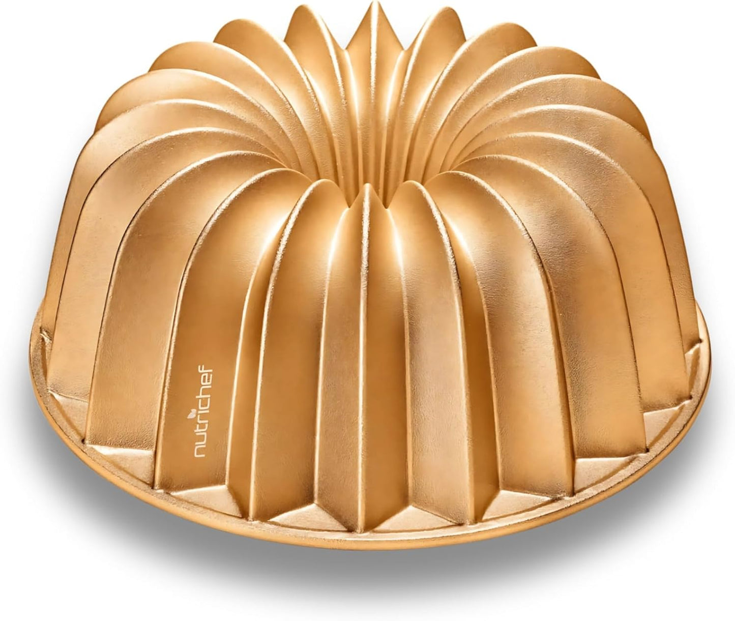NutriChef 9-Inch Cake Pan - Thick and Heavy Cast Aluminum Bakeware Cake Mold with 2 Layers of Nonstick Coating - Fluted Lines Design for Uniform Baking Up To 500 Degrees - Easy to Clean, Gold