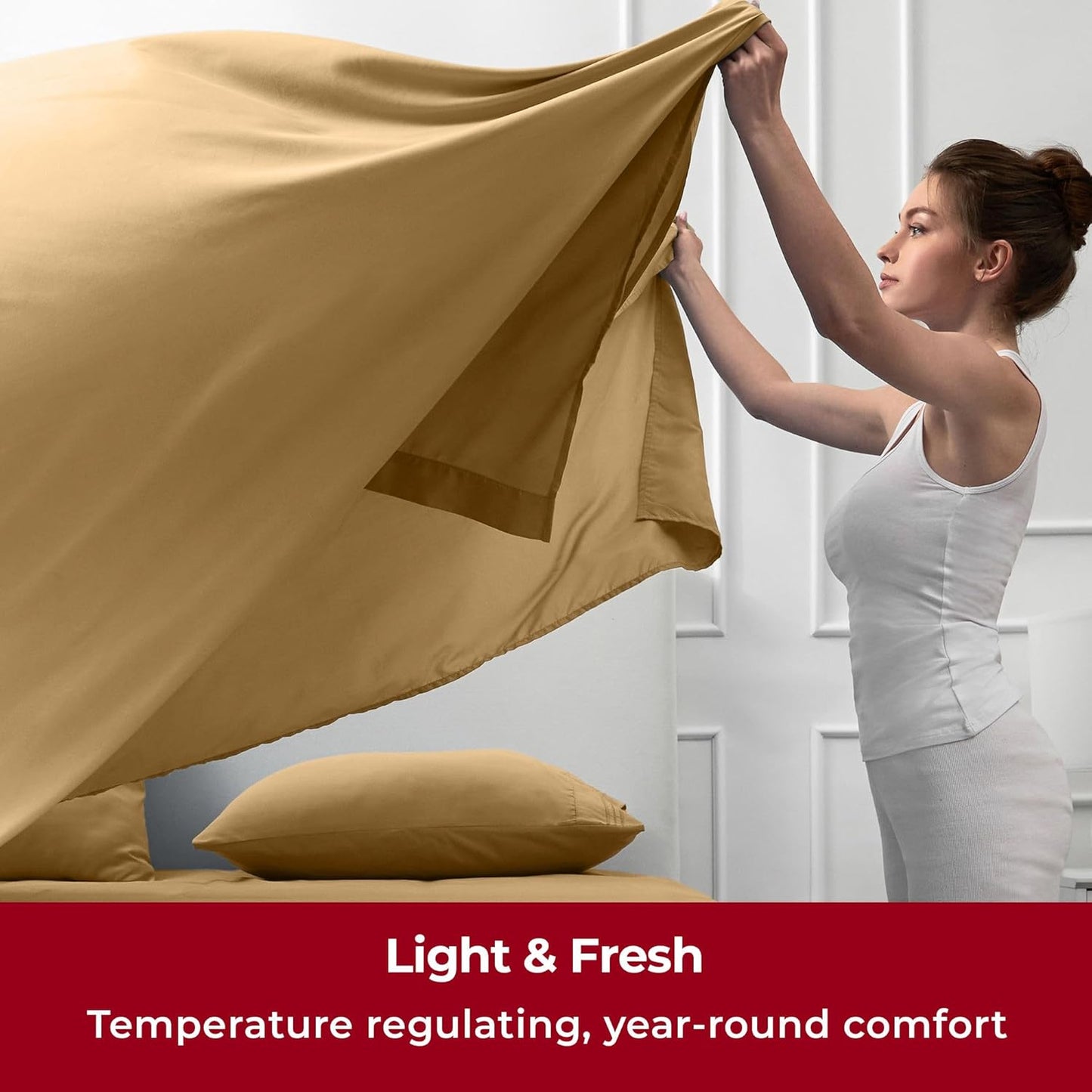 Mellanni Twin XL Sheets Set - 3 PC Iconic Collection Bedding - Hotel Luxury, Extra Soft, Cooling Bed Sheets - Wrinkle, Fade, Stain Resistant (Twin Extra Long, Gold)