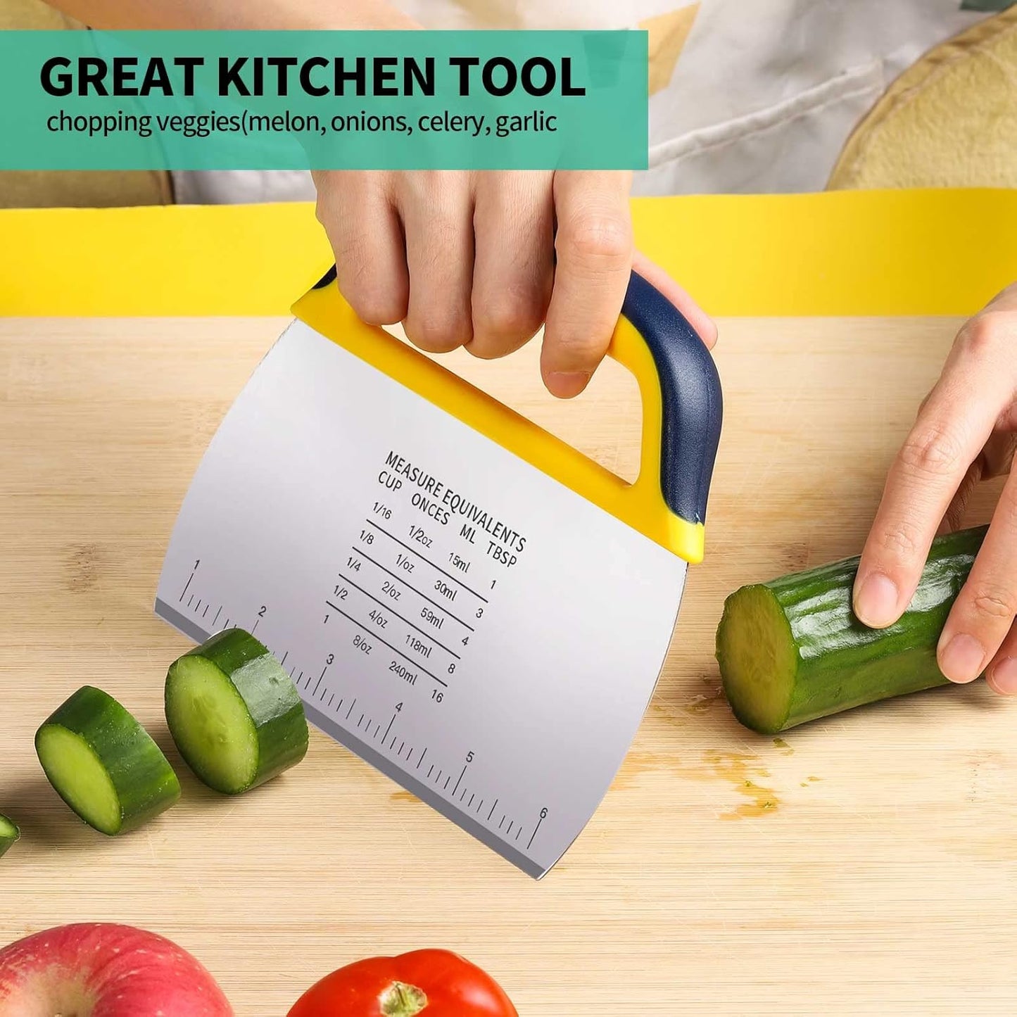 YGDZ Dough Scraper 2 PCS, Stainless Steel Bench Scraper With Grip, Plastic Dough Cutter with Measuring Scale, Multipurpose Pizza Cutter, Pastry Scraper, Bread Scraper for Baking, Dough, Cake