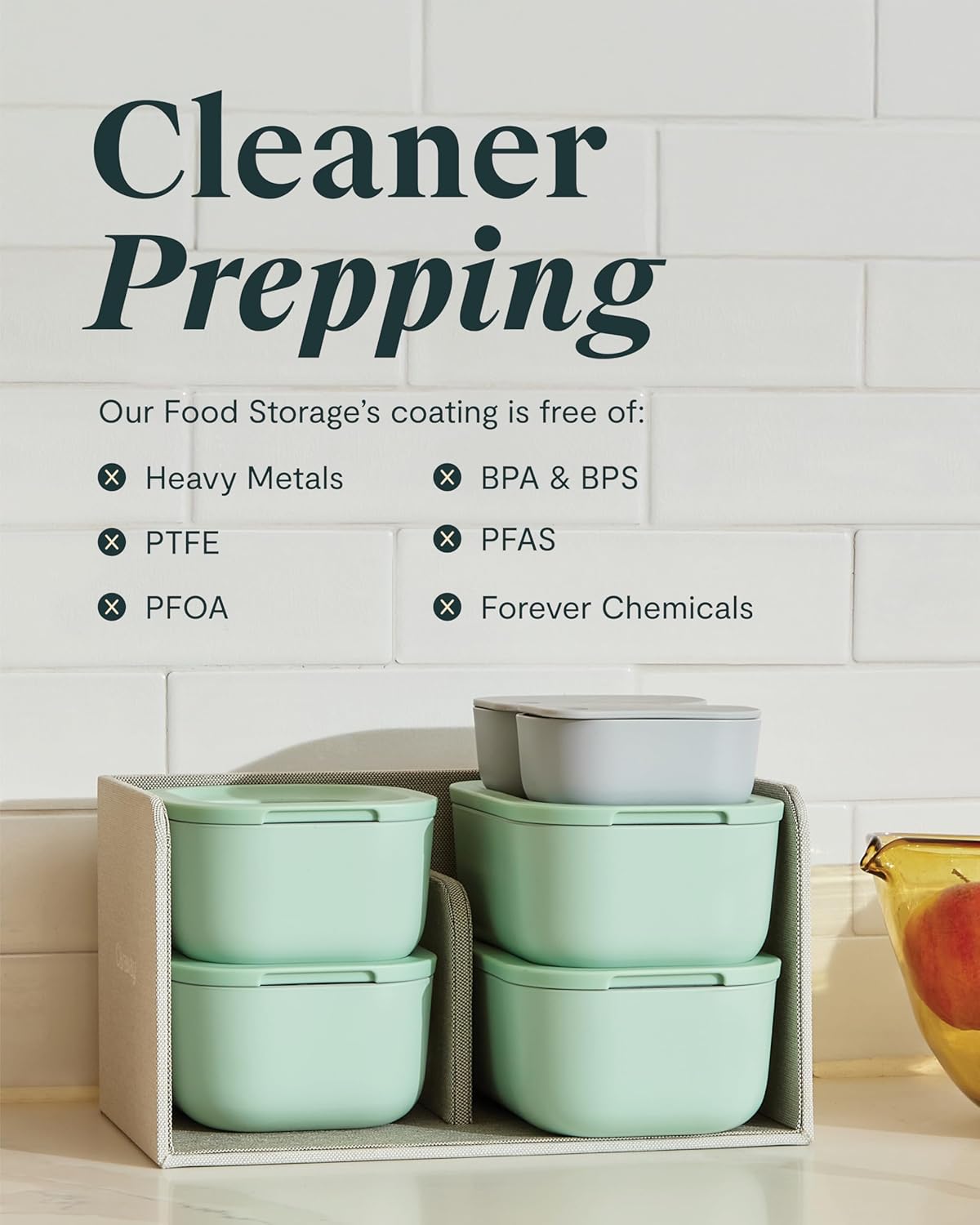 Caraway Mini Food Storage 11pc Set - Glass Storage Containers for Food - Non-Toxic Ceramic-Coated Glass - Air Release Technology - Compact & Stackable Design - Navy