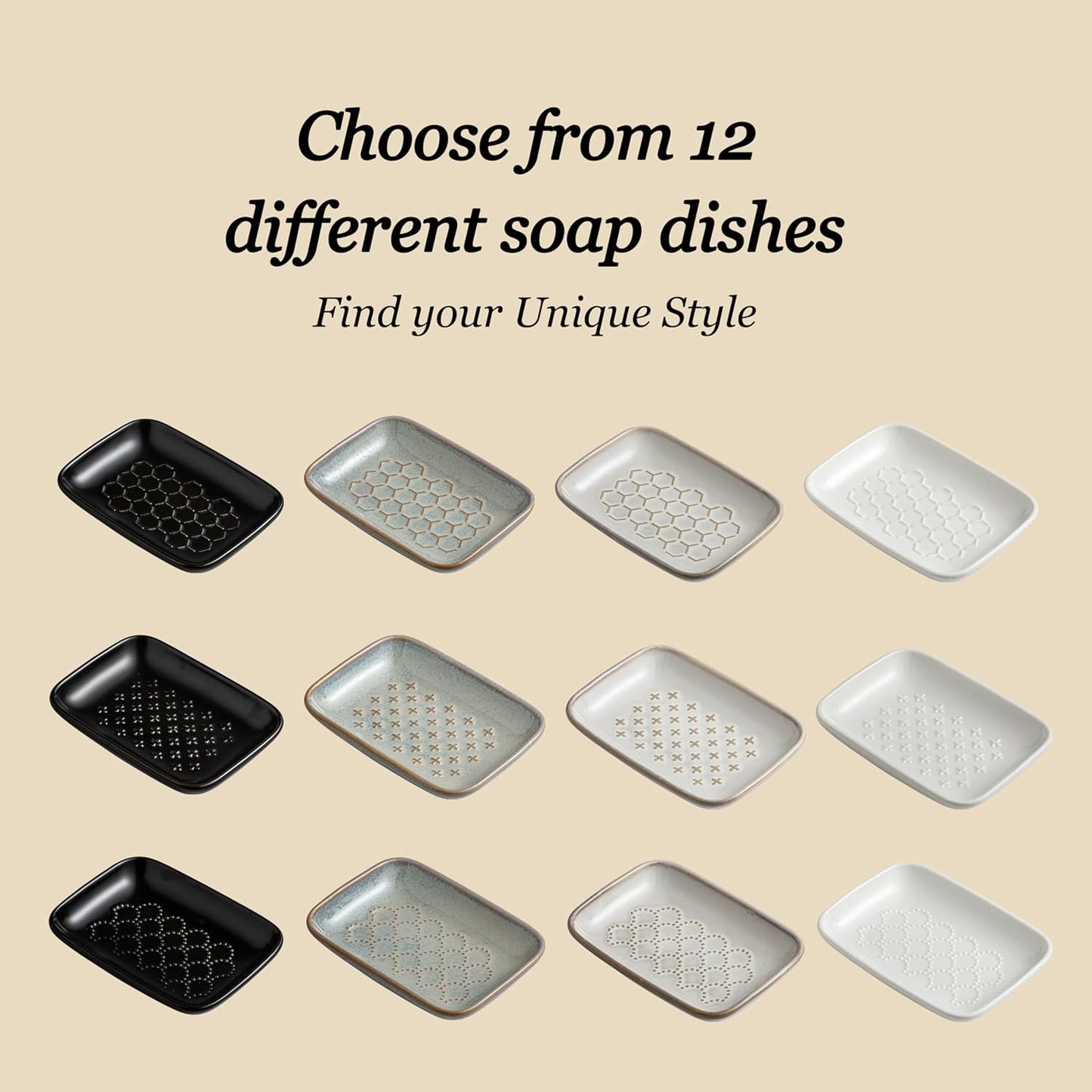 Gomakren Soap Dish, Shower Soap Holder, Ceramic Soap Dishes for Bar Soap Sponge Shampoo, Halloween Soap Saver Tray for Bathroom Kitchen Sink Counter, 5.5 Inch, Black