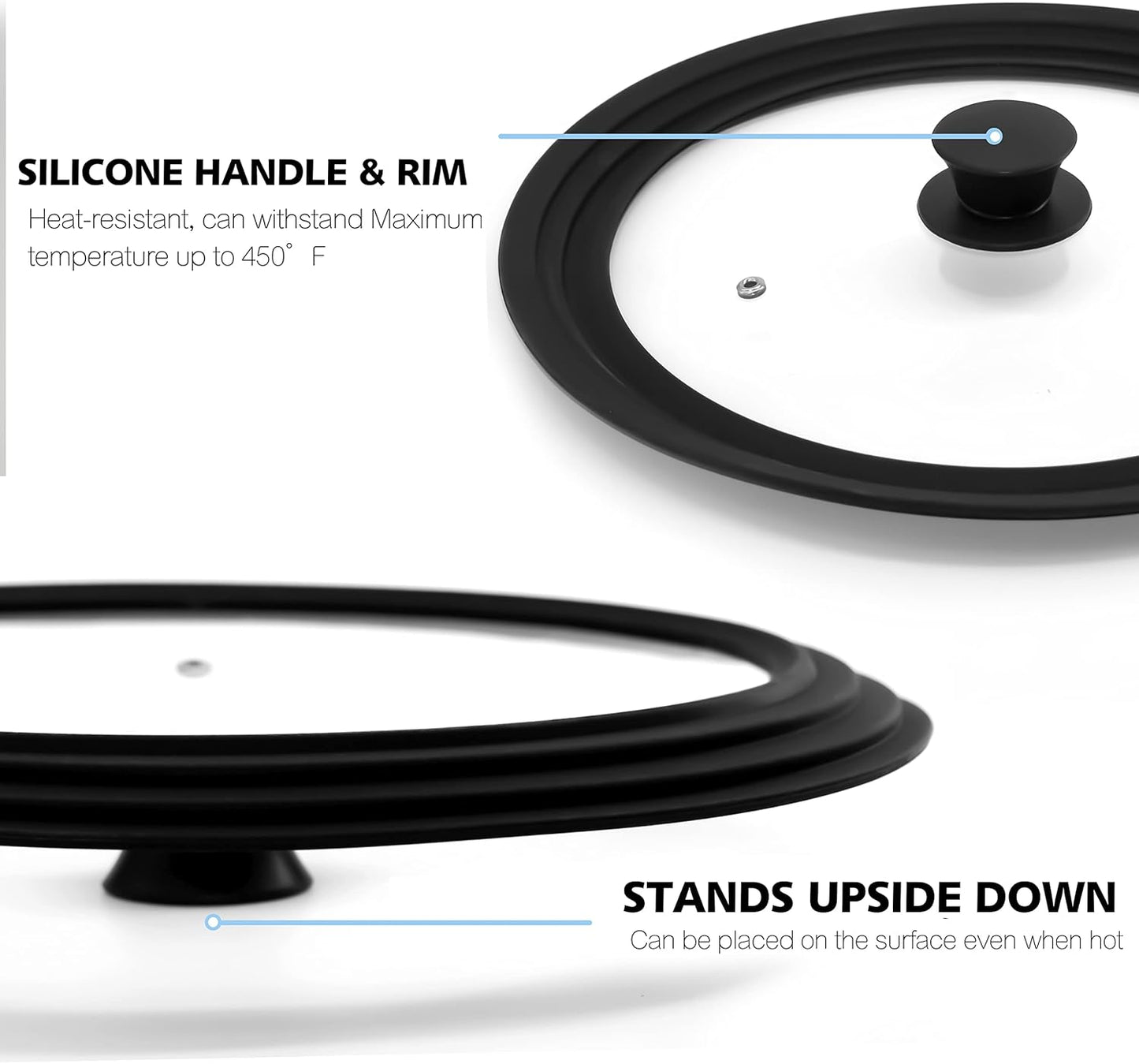 Anaeat Universal Pot Lid Replacement Knob - Heat Resistant Silicone Pan Lid Holding Handles, Soft Non-Slip Knobs for Kitchen Cookware Lid & Cover (Black)