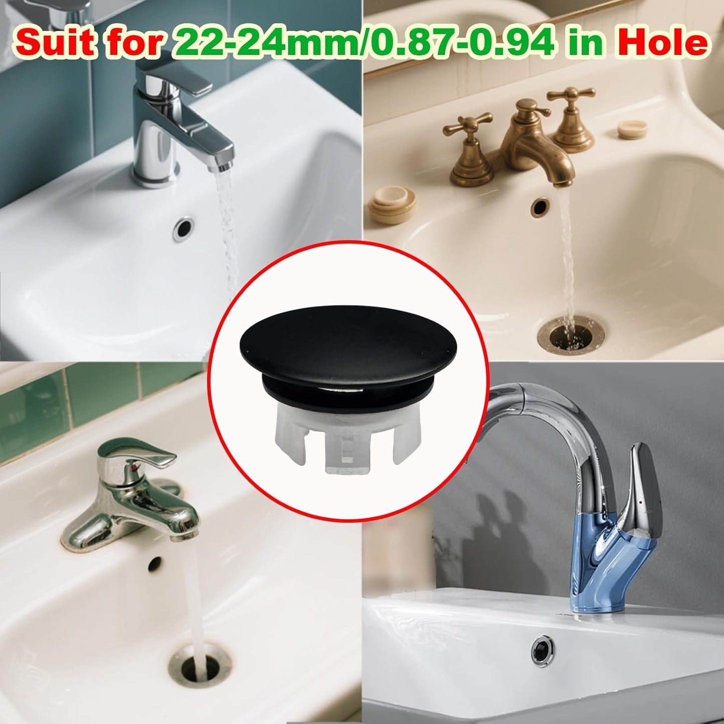 2 Pack Sink Basin Overflow Trim Ring,Solid Brass Bathroom Sink Trim Overfollow Cover,Bathroom Kitchen Sink Trim Overflow Cover Insert in Hole Round Caps(Black)