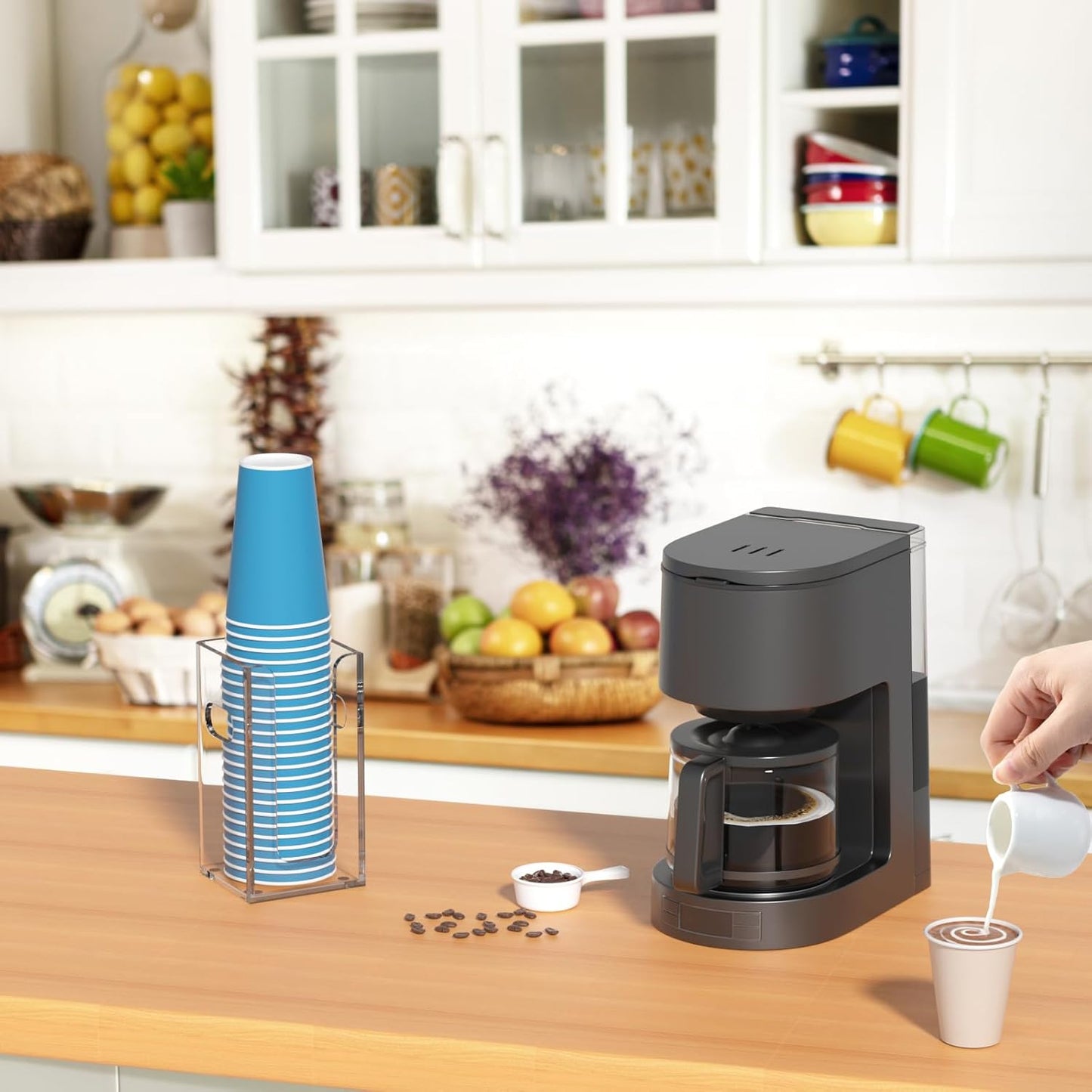 WINFFOR Disposable Cup Organizer Dispenser - Clear Acrylic Cup and Lid Holder with Handles Plastic Cup Dispenser Countertop Paper Coffee Cup Holder for Coffee Bar House Party Essentials