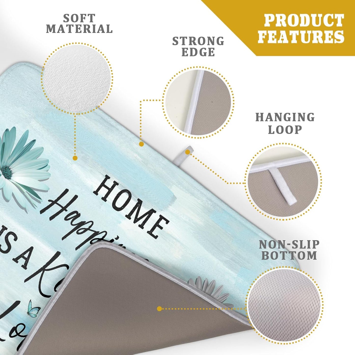 Blue Daisy Dish Drying Mat 18x24 Inch Love Kitchen Absorbent Microfiber Washable Fast Drying Pad Dishes Rack Mat for Kitchen Counter