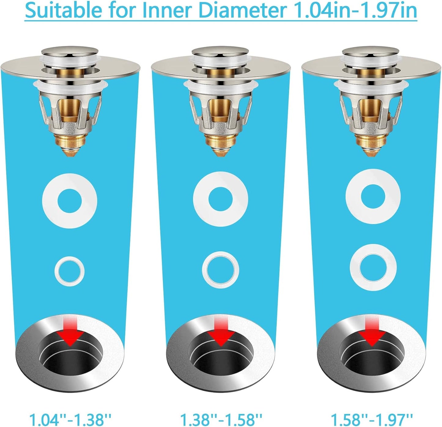 Universal Bathroom Sink Stopper in Brass, 1.04-1.97 Inch Pop Up Basin Sink Drain Stopper, Sink Drain Strainer with Anti Clogging Filter Hair Catcher, Brushed Nickel