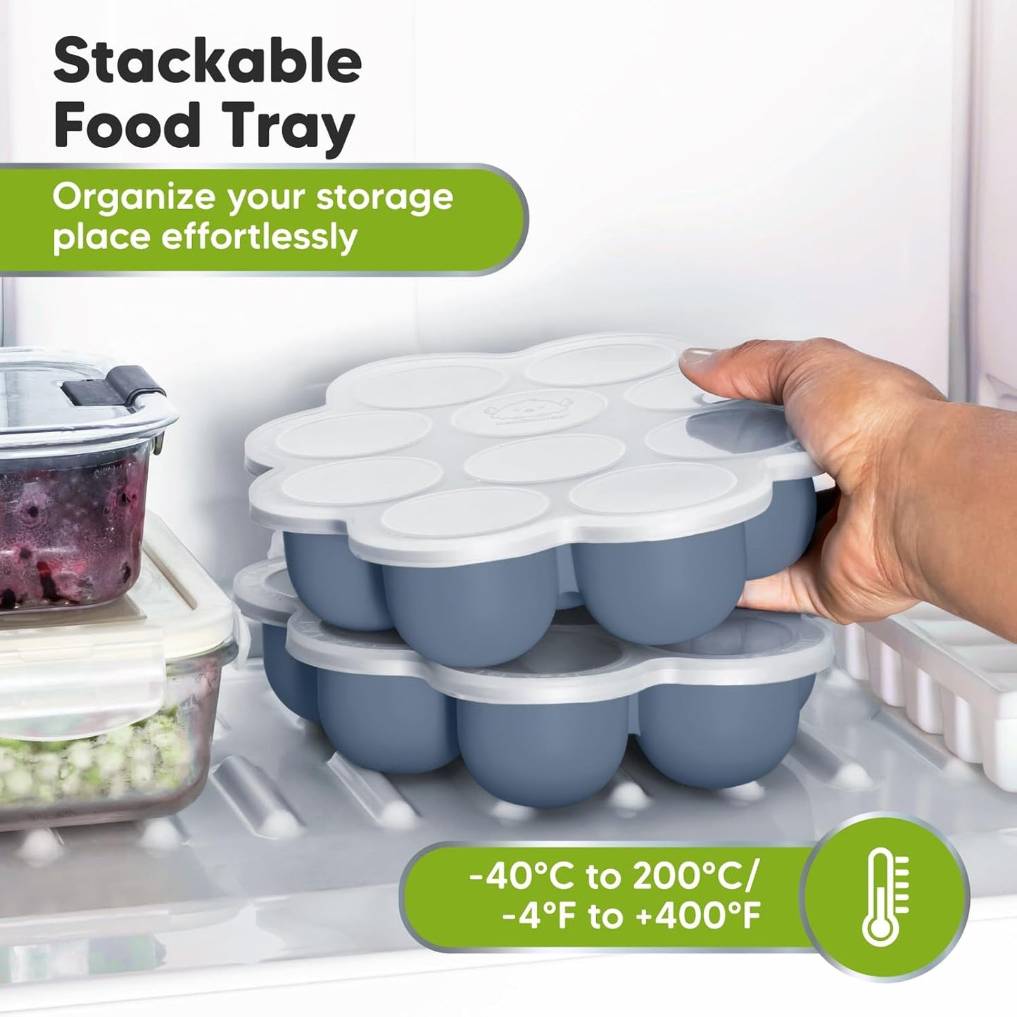 KeaBabies Silicone Food Freezer Trays with Lid, 2oz x 10 Pods Baby Food Storage Containers, Easy Puree Meal Prep, Breast Milk Silicone Freezer Molds, Dishwasher, Microwave Safe, BPA-Free (Slate)