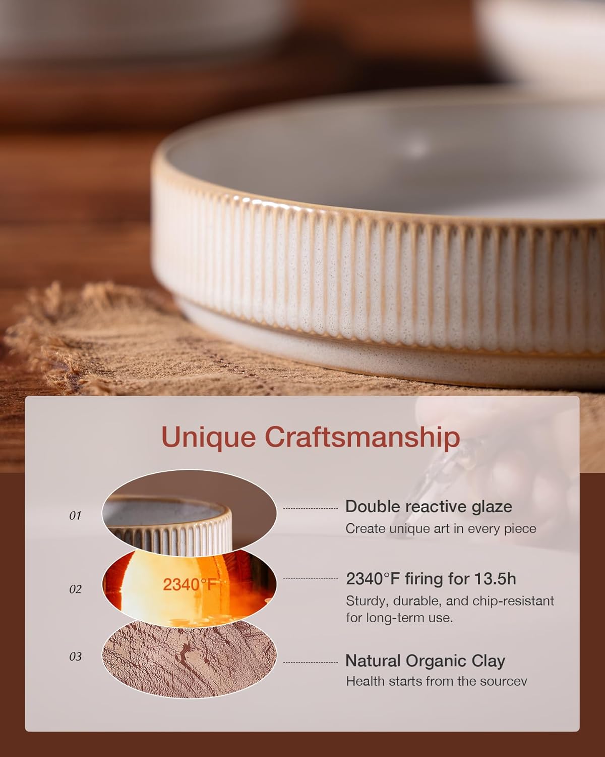 famiware Star 7.5" Pasta Bowls Set, Salad Bowl Set of 4, Double Reactive Glaze, Stackable, Ideal for Your Friend for Housewarming, Festivals, Cappuccino White