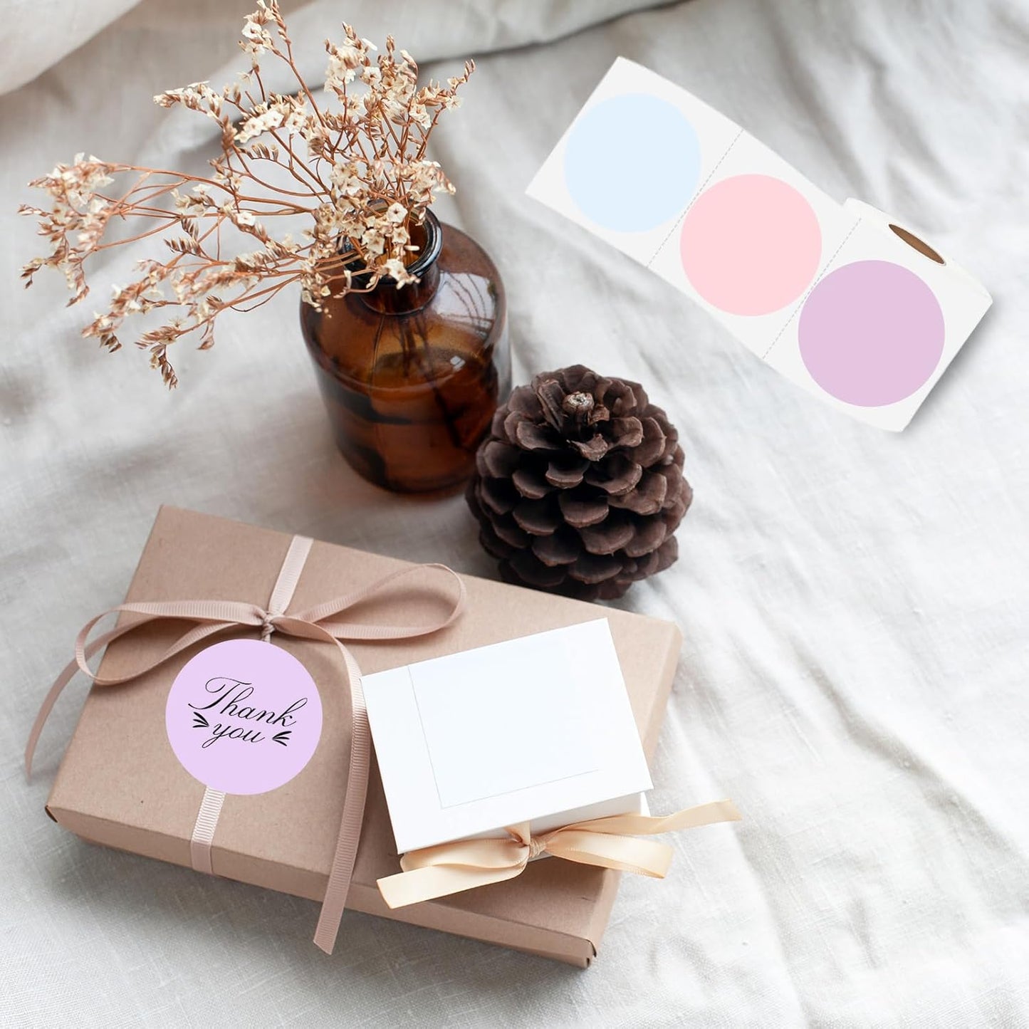 Thermal Label,3 Inch Pink Gradient Round Thermal Printer Sticker,Self-Adhesive Round Direct Thermal Labels,Thermal Stickers for DIY Logo Design,Name Tag (300 Labels/1 Roll)