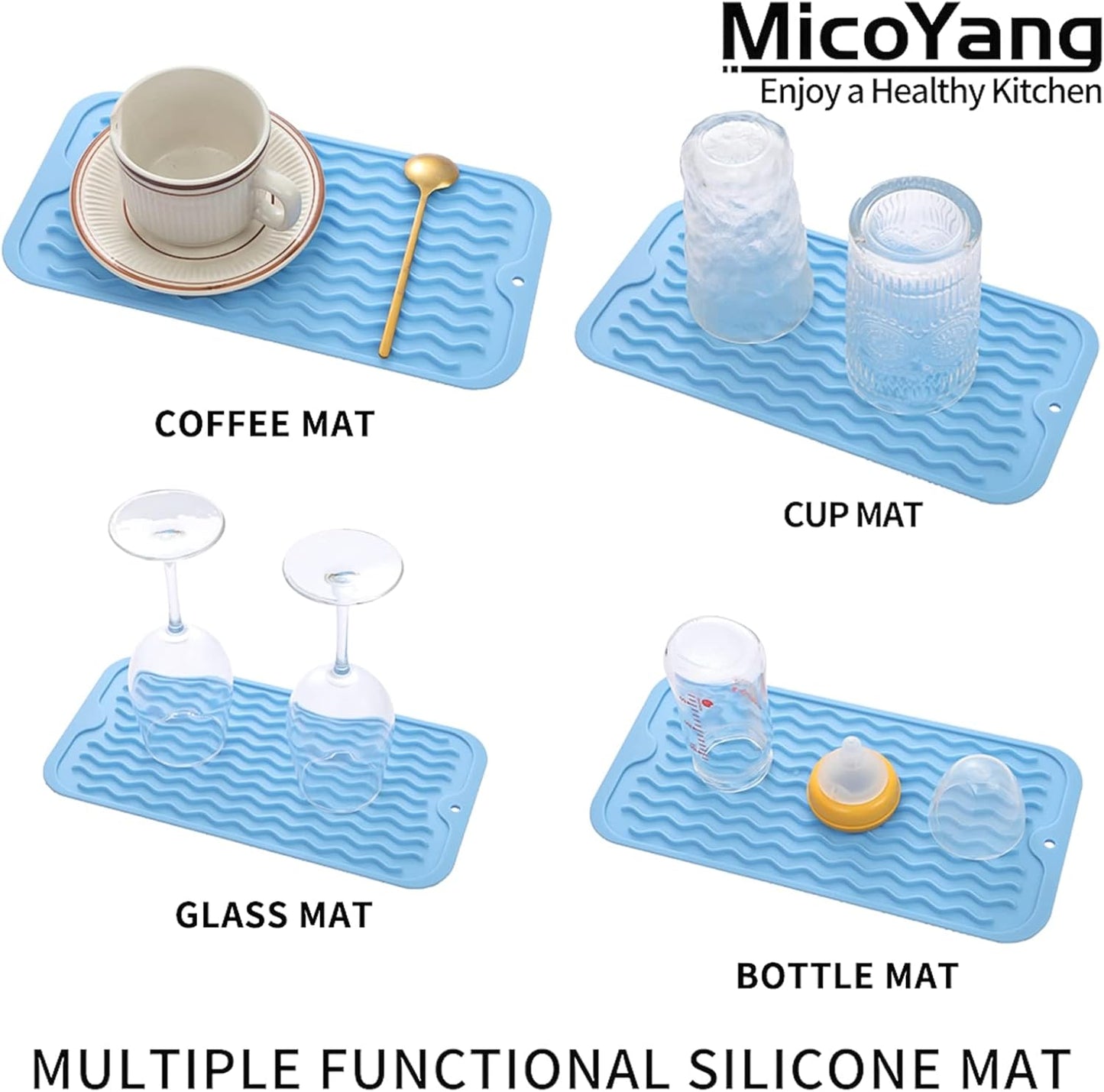 Silicone Dish Drying Mat for Multiple Usage,Easy clean,Eco-friendly,Heat-resistant Silicone Mat for Kitchen Counter or Sink,Refrigerator or Drawer Liner Light Blue S 12 inches x 6 inches